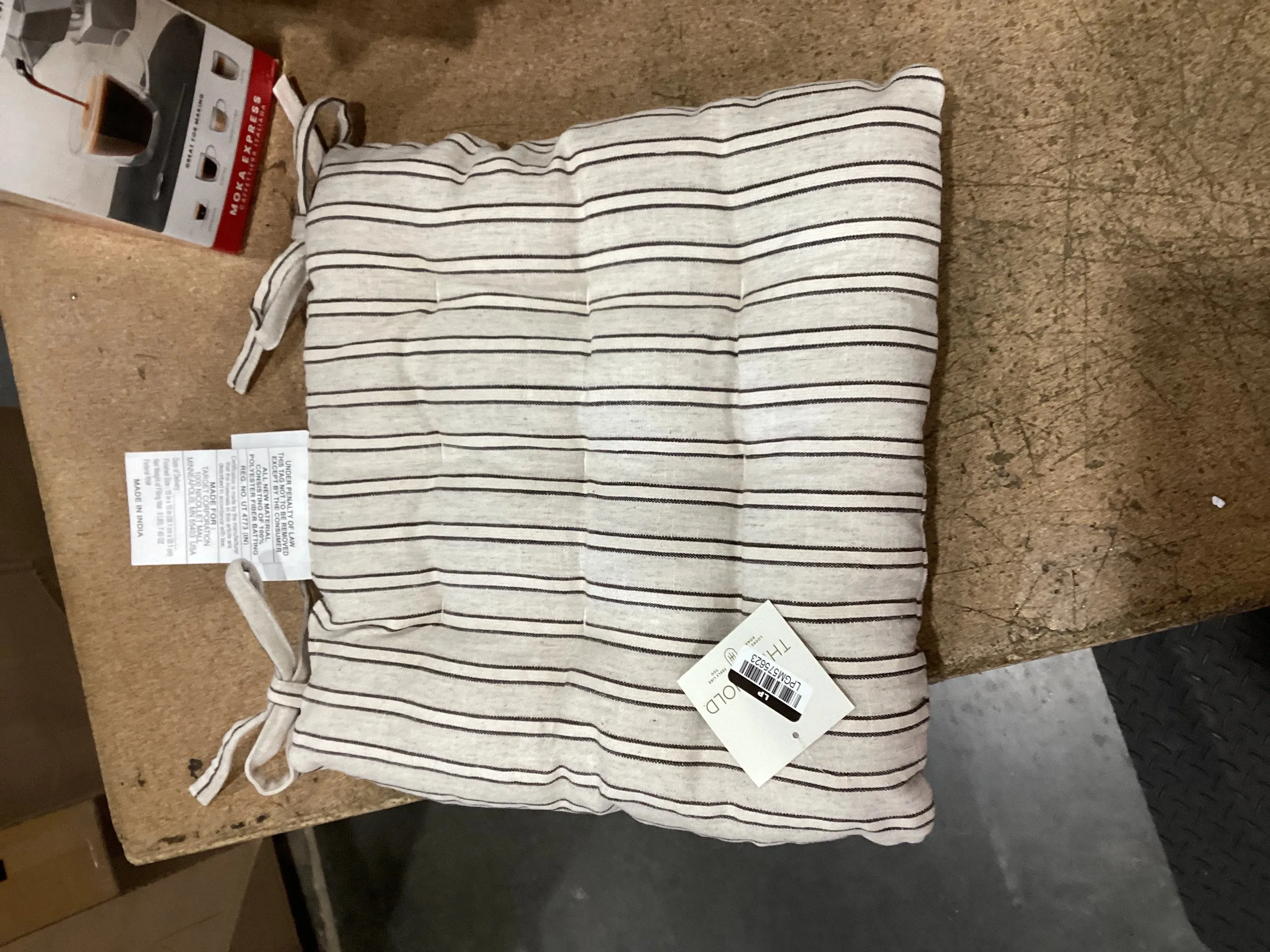 15"x15"x2.1"  Striped Chair Pad Black/Natural