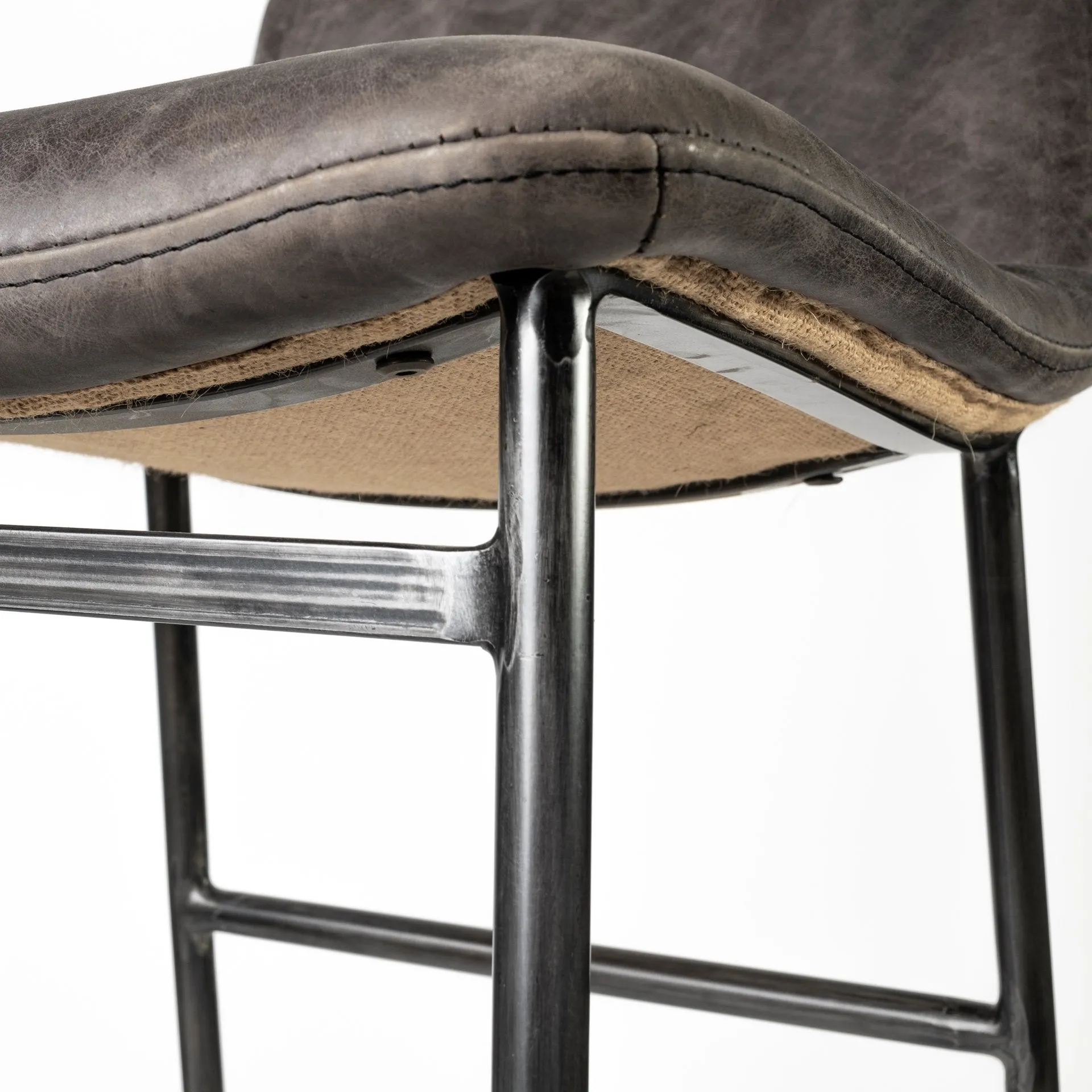 Alistair Ebony Leather | Black Metal | Bar Stool