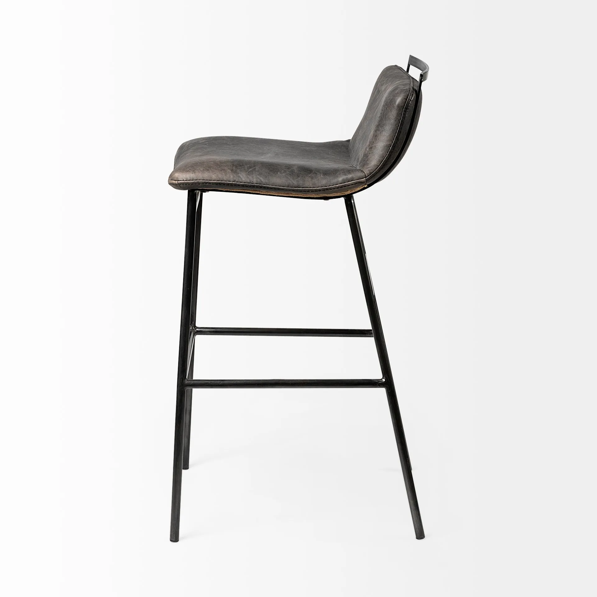 Alistair Ebony Leather | Black Metal | Bar Stool