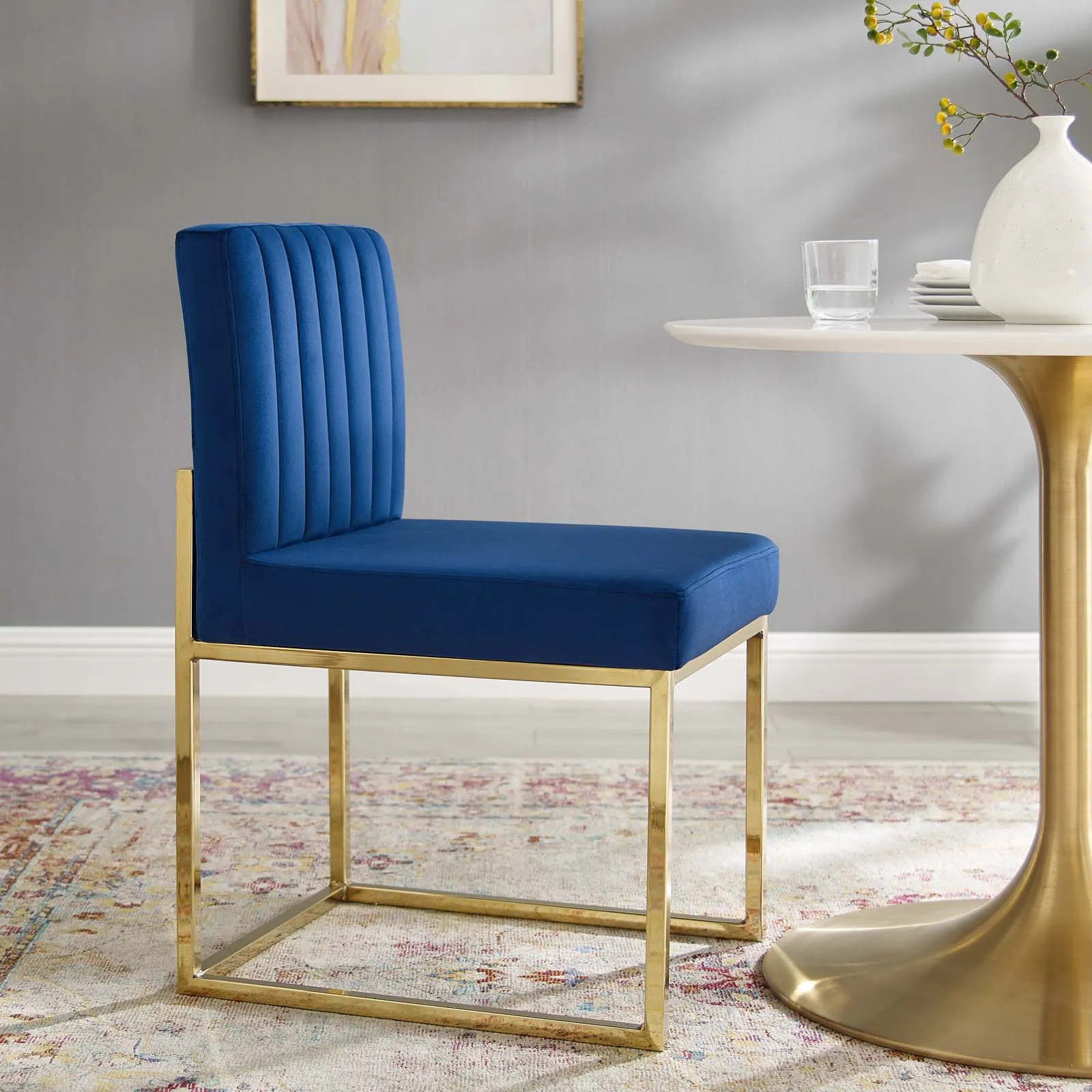 Carriage Channel Tufted Sled Base Performance Velvet Dining Chair by Modway
