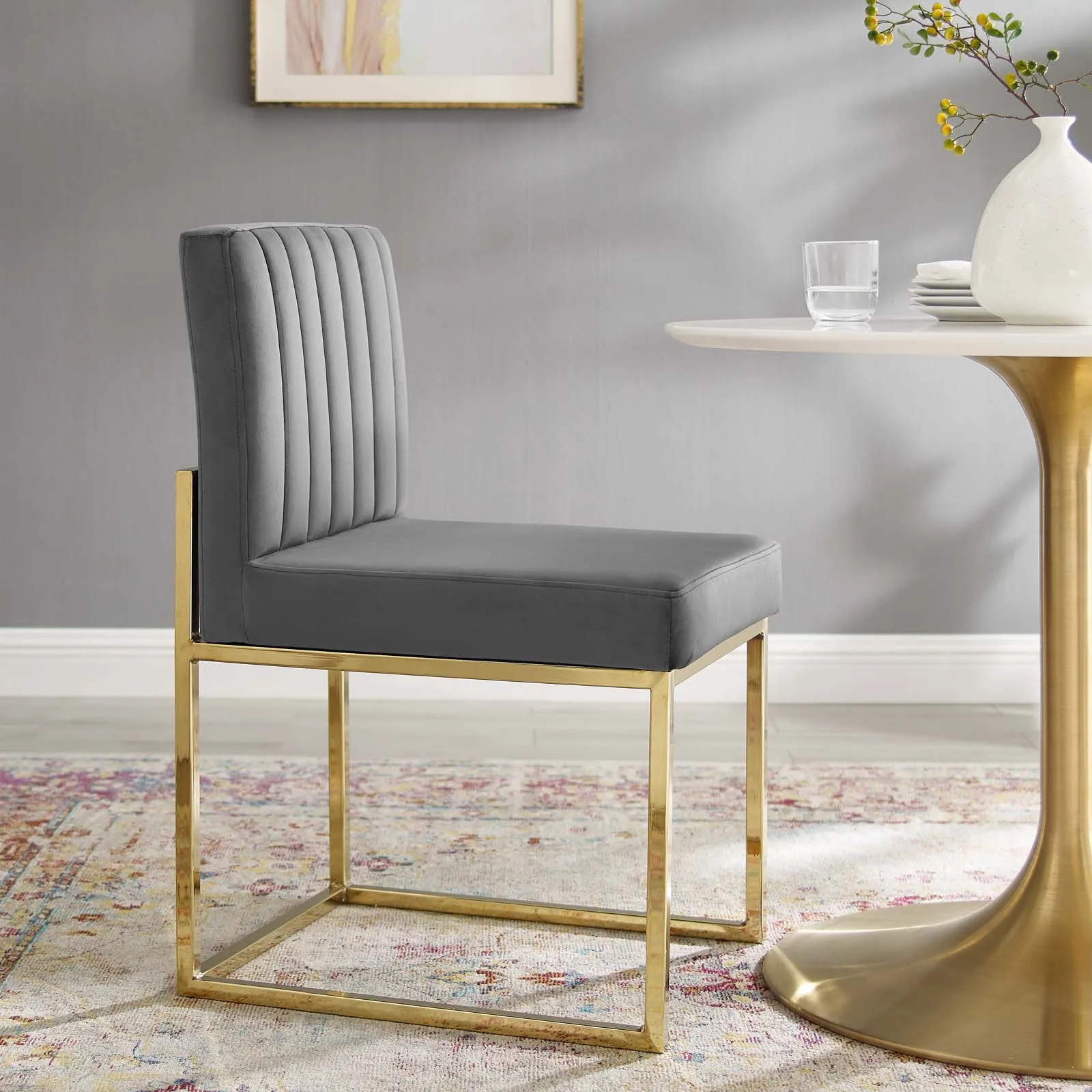 Carriage Channel Tufted Sled Base Performance Velvet Dining Chair by Modway