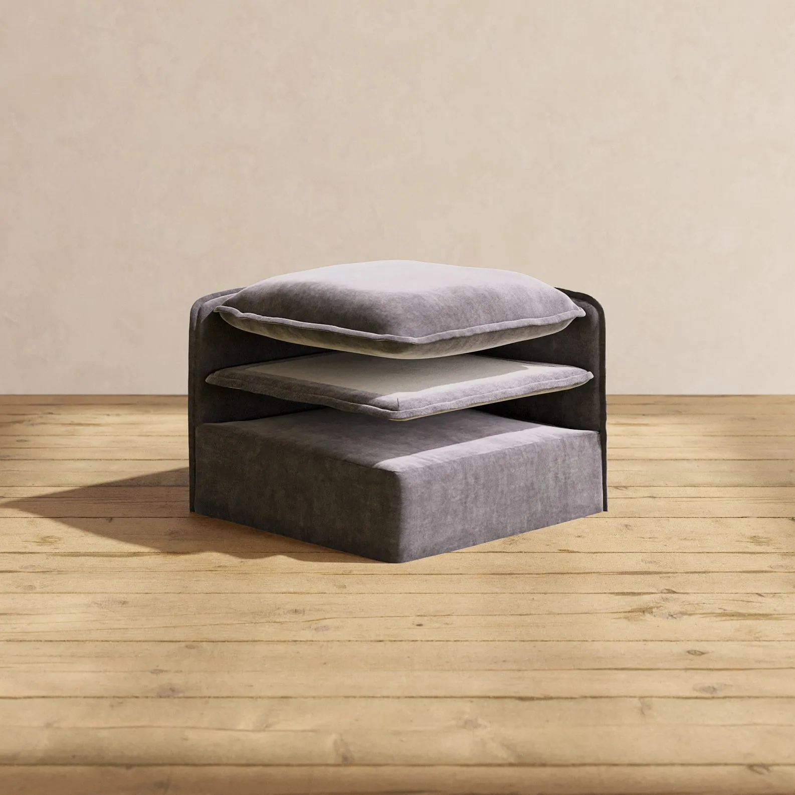 Elevate Comfort Layer Set for 7-Seater Open-Ends Corner Sectional   Bench Ottoman | Luxury Velvet in Cinder