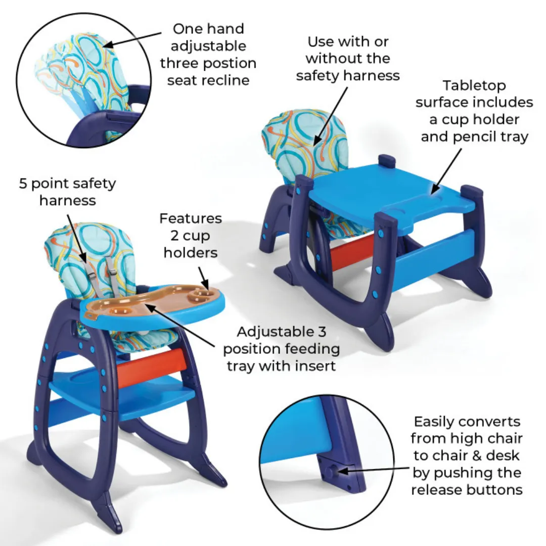 Envee II Baby High Chair with Playtable Conversion - Blue/Orange