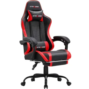 GTRACING GTW-200-RED Height Adjustable Office Swivel Reclining Gaming Chair W/Footrest, Red