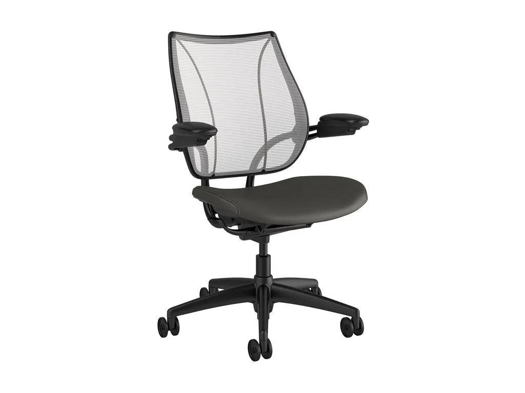 Humanscale Liberty - Chair - task - ergonomic - armrests - tilt - swivel - ticino (chrome-free leather) - white (back), charcoal/light L113BN01TL12YFSSNSC