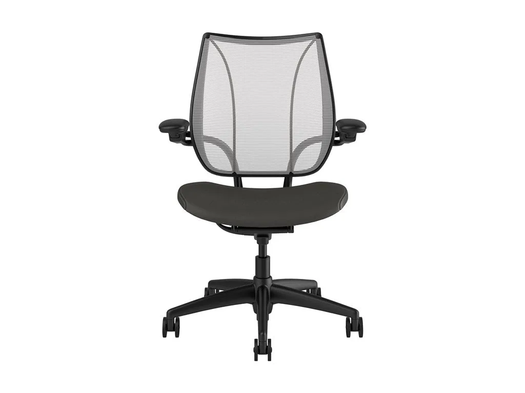Humanscale Liberty - Chair - task - ergonomic - armrests - tilt - swivel - ticino (chrome-free leather) - white (back), charcoal/light L113BN01TL12YFSSNSC