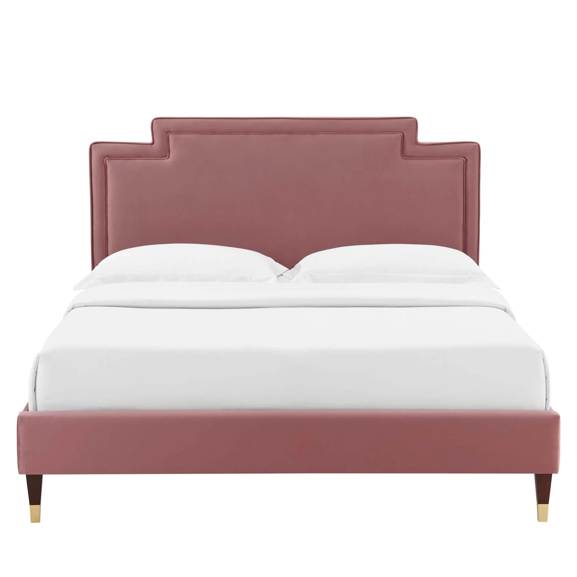 Liva Performance Velvet Bed With Wood and Gold Legs by Modway