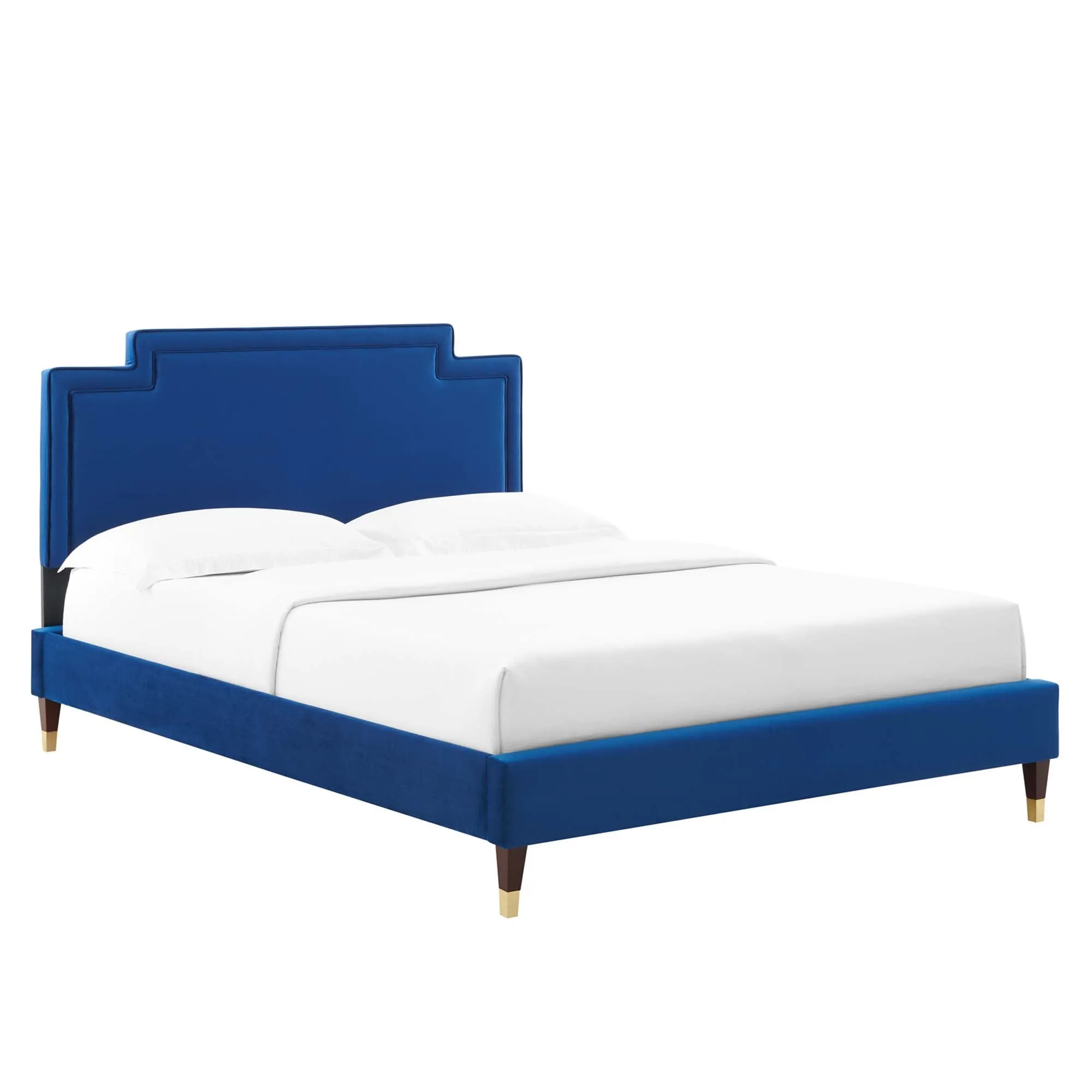 Liva Performance Velvet Bed With Wood and Gold Legs by Modway