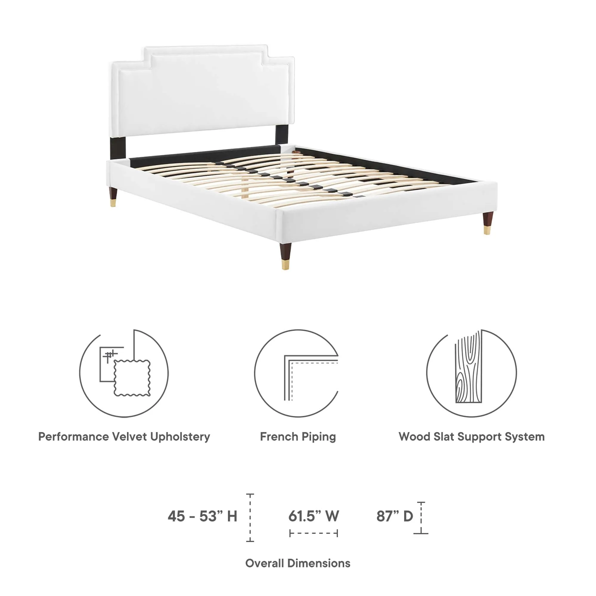 Liva Performance Velvet Bed With Wood and Gold Legs by Modway