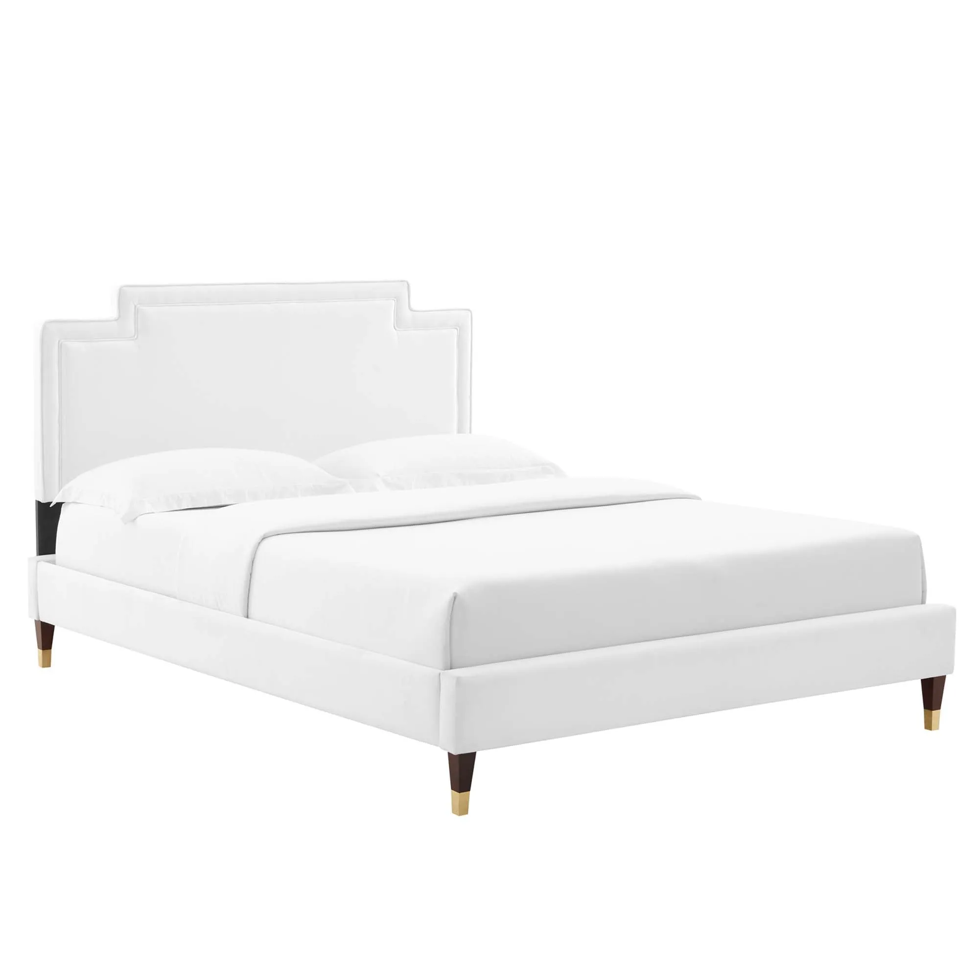 Liva Performance Velvet Bed With Wood and Gold Legs by Modway