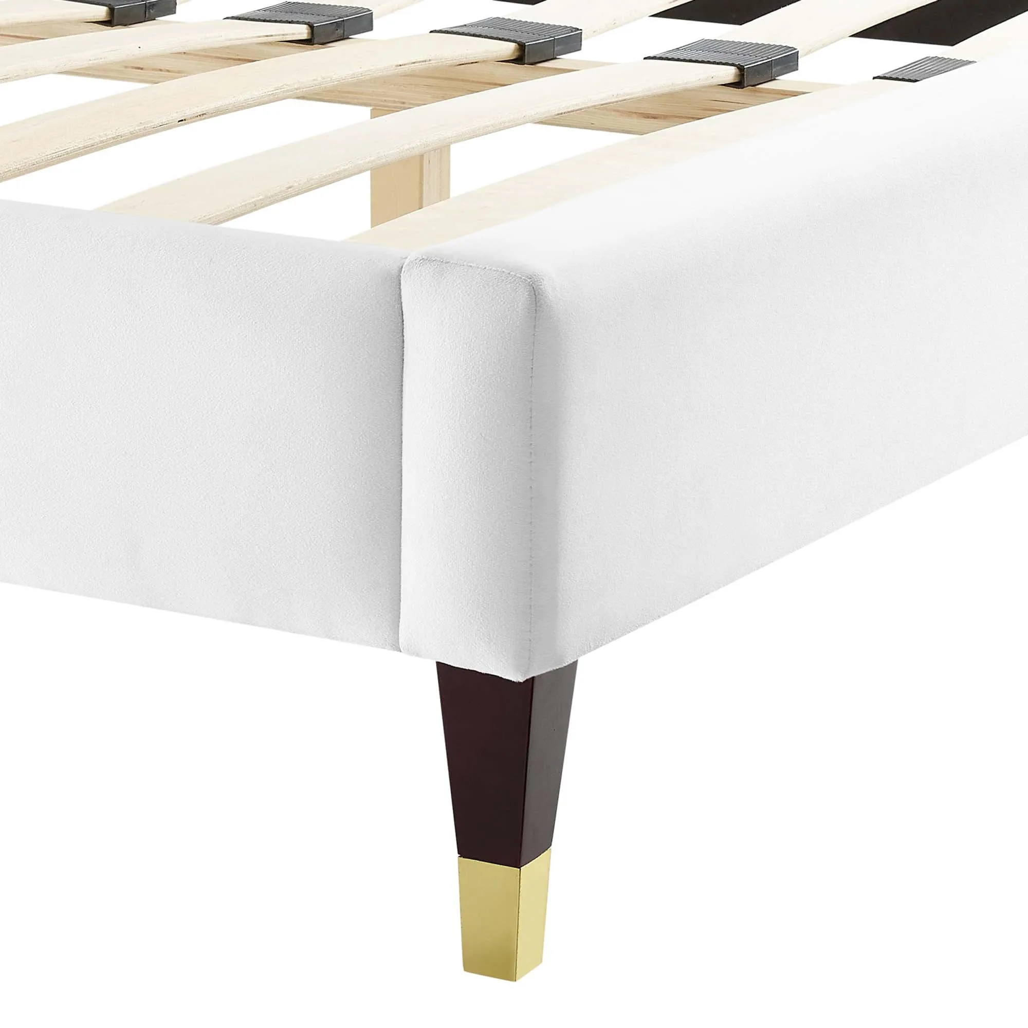 Liva Performance Velvet Bed With Wood and Gold Legs by Modway