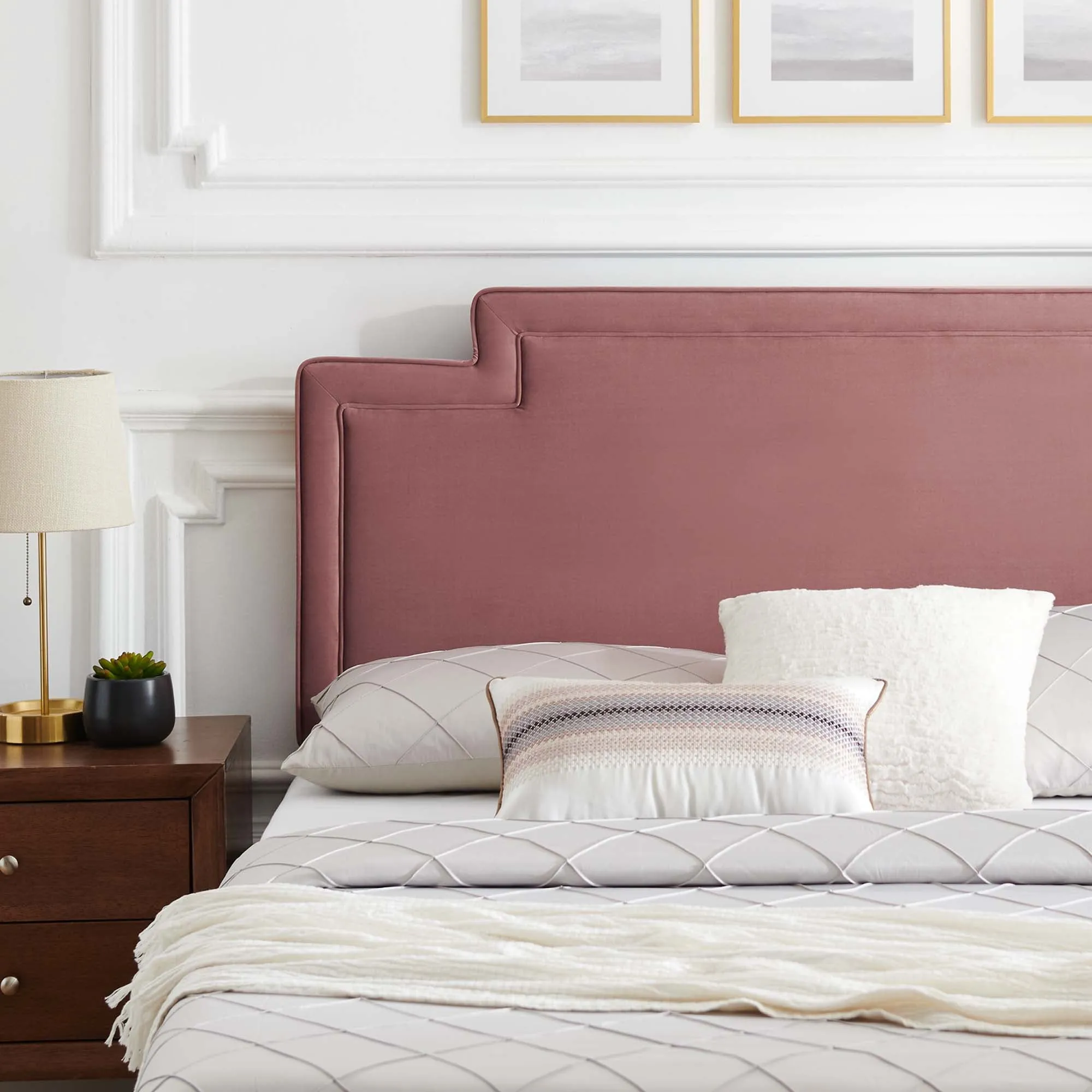 Liva Performance Velvet Bed With Wood and Gold Legs by Modway