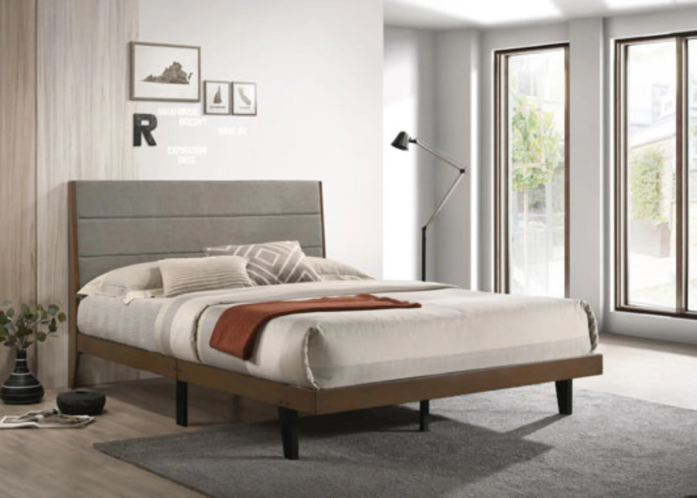 Mays Upholstered Bedroom Set Walnut Brown And Grey