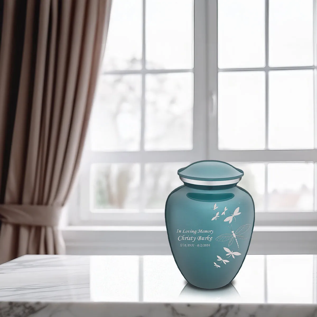 Medium Embrace Teal Dragonflies Cremation Urn