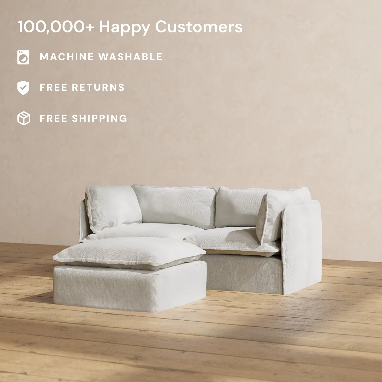 Modular Performance 2-Seater   Ottoman in Cloud | Relaxed Blend