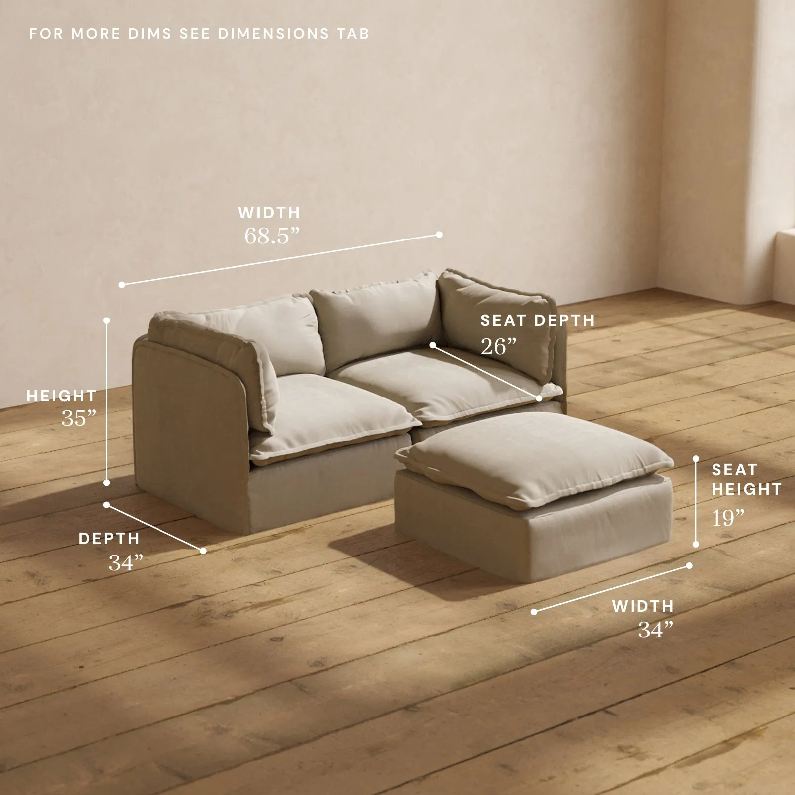 Modular Performance 2-Seater   Ottoman in Dune | Relaxed Blend