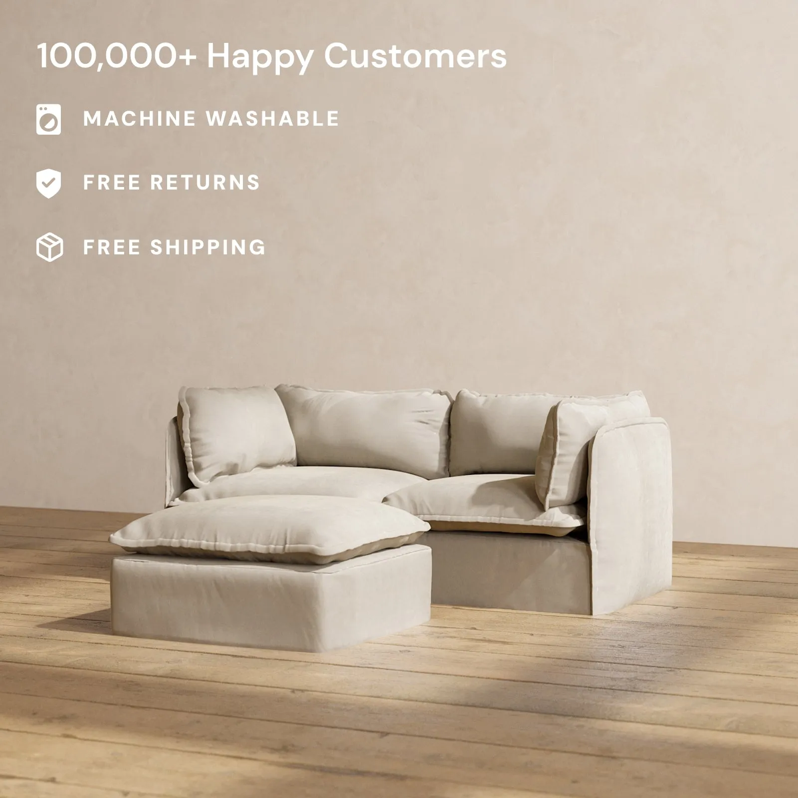 Modular Performance 2-Seater   Ottoman in Dune | Relaxed Blend
