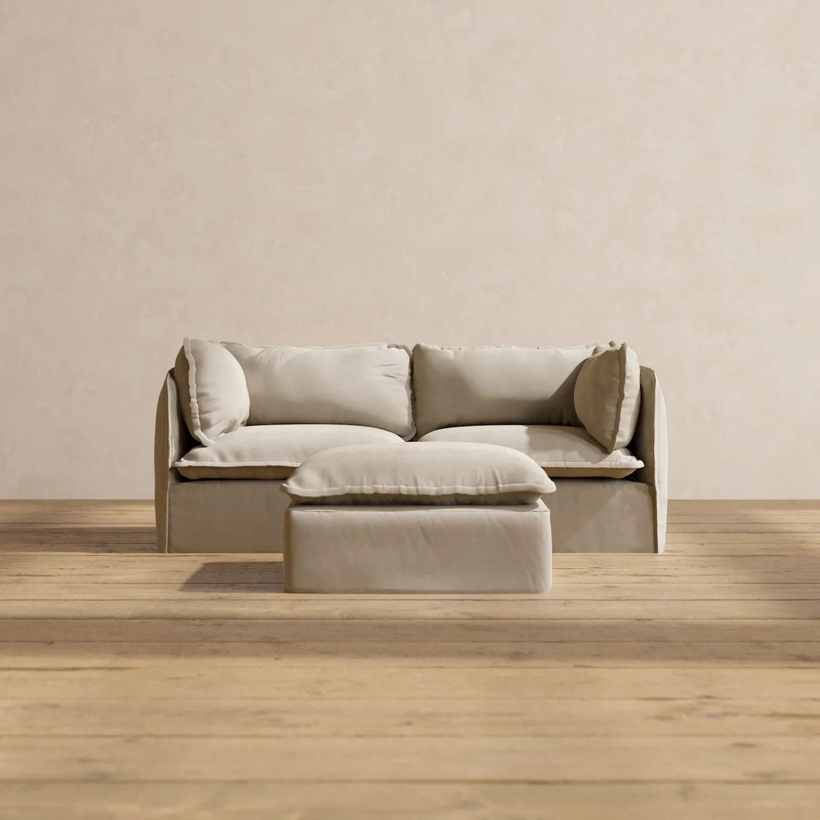Modular Performance 2-Seater   Ottoman in Dune | Relaxed Blend