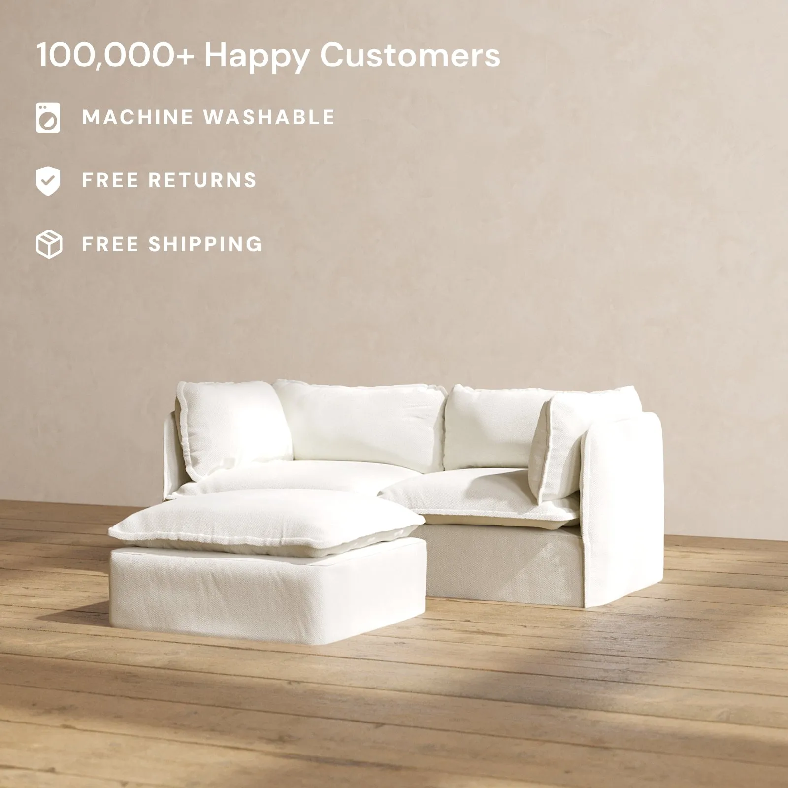 Modular Performance 2-Seater   Ottoman in Eggshell | Deluxe Blend