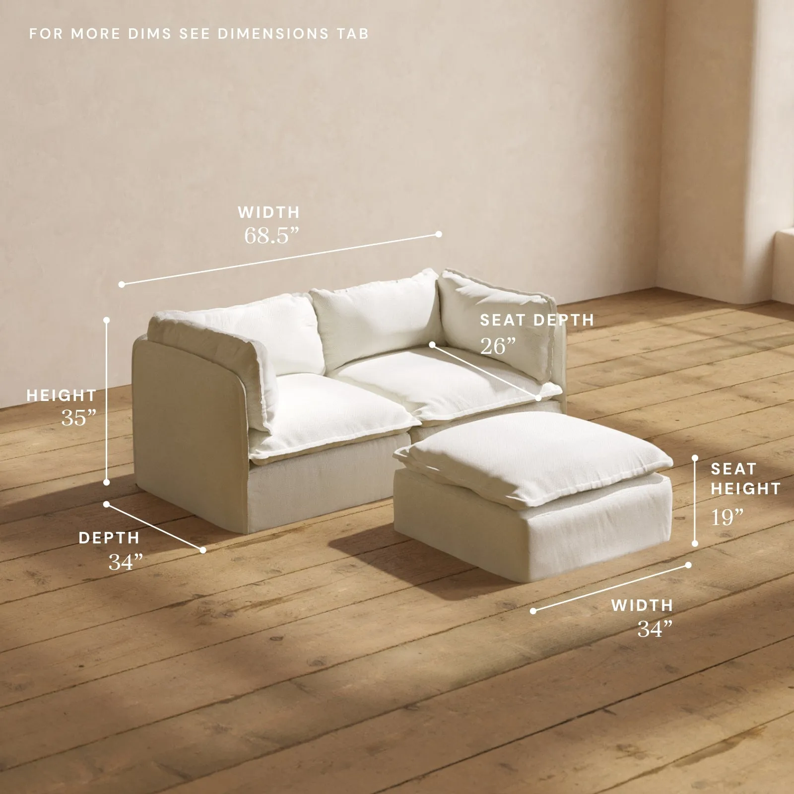 Modular Performance 2-Seater   Ottoman in Eggshell | Deluxe Blend