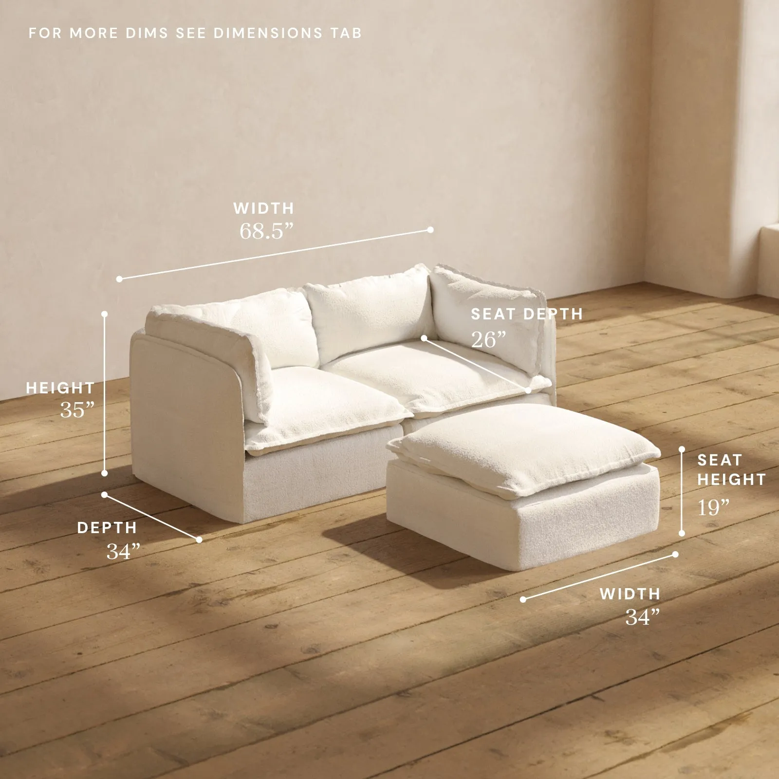 Modular Performance 2-Seater   Ottoman in Mousse | Deluxe Blend