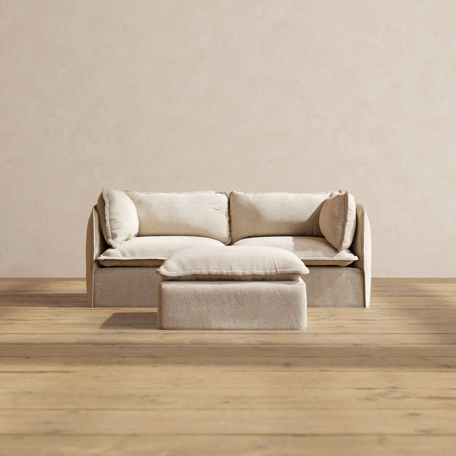 Modular Performance 2-Seater   Ottoman in Oat | Deluxe Blend