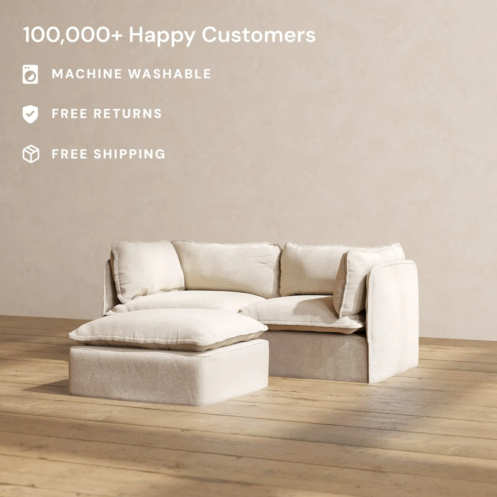 Modular Performance 2-Seater   Ottoman in Oat | Deluxe Blend
