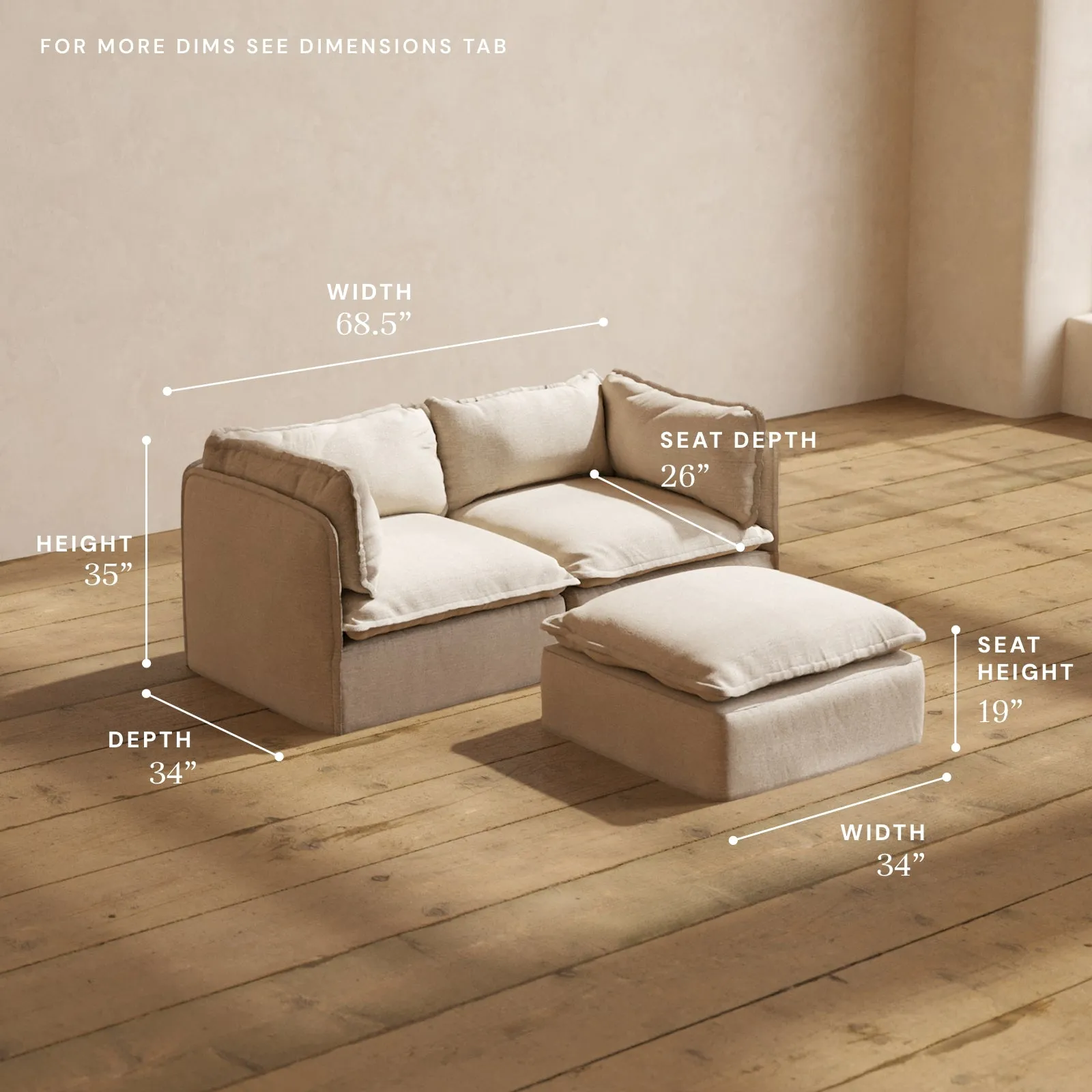 Modular Performance 2-Seater   Ottoman in Oat | Deluxe Blend