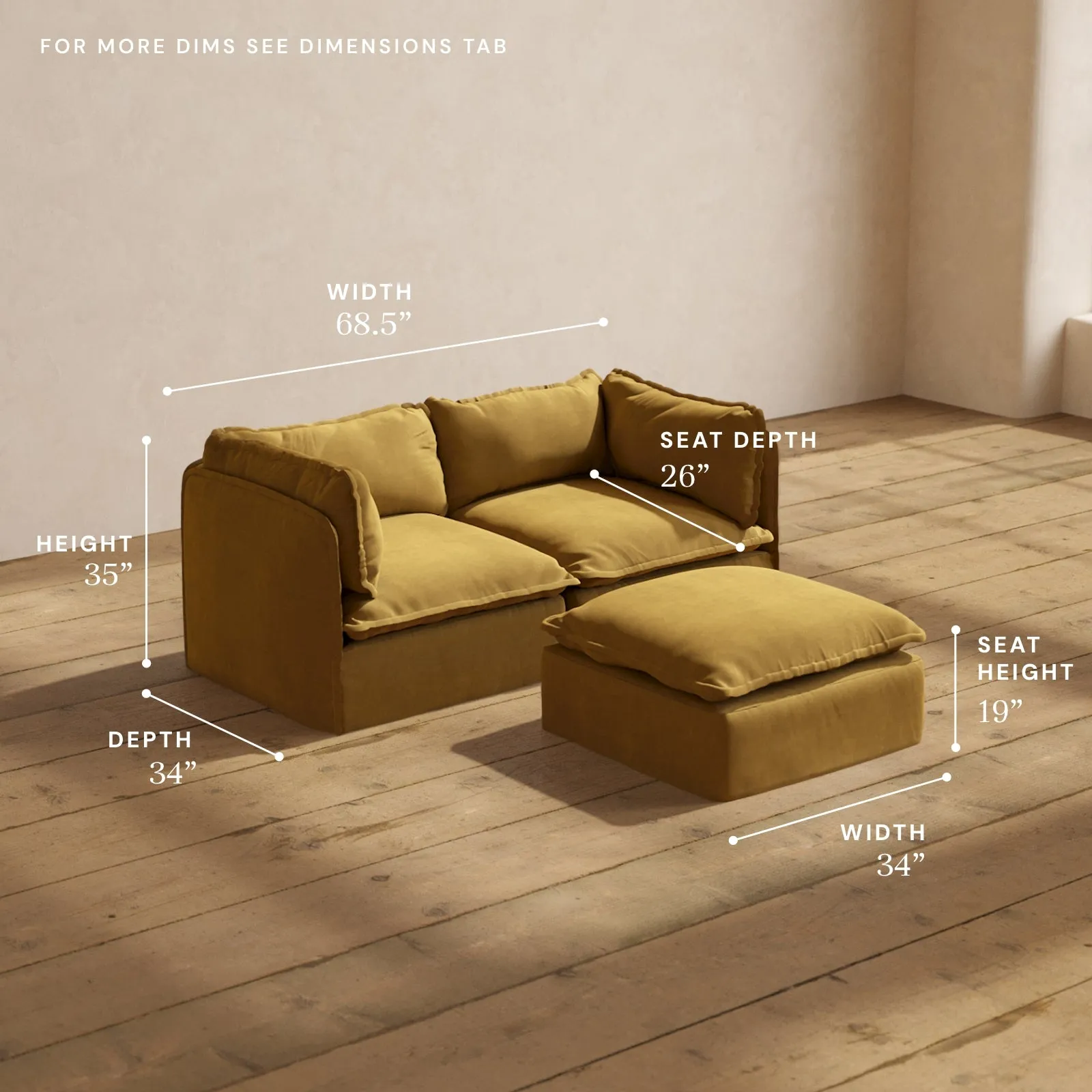 Modular Performance 2-Seater   Ottoman in Toffee | Relaxed Blend