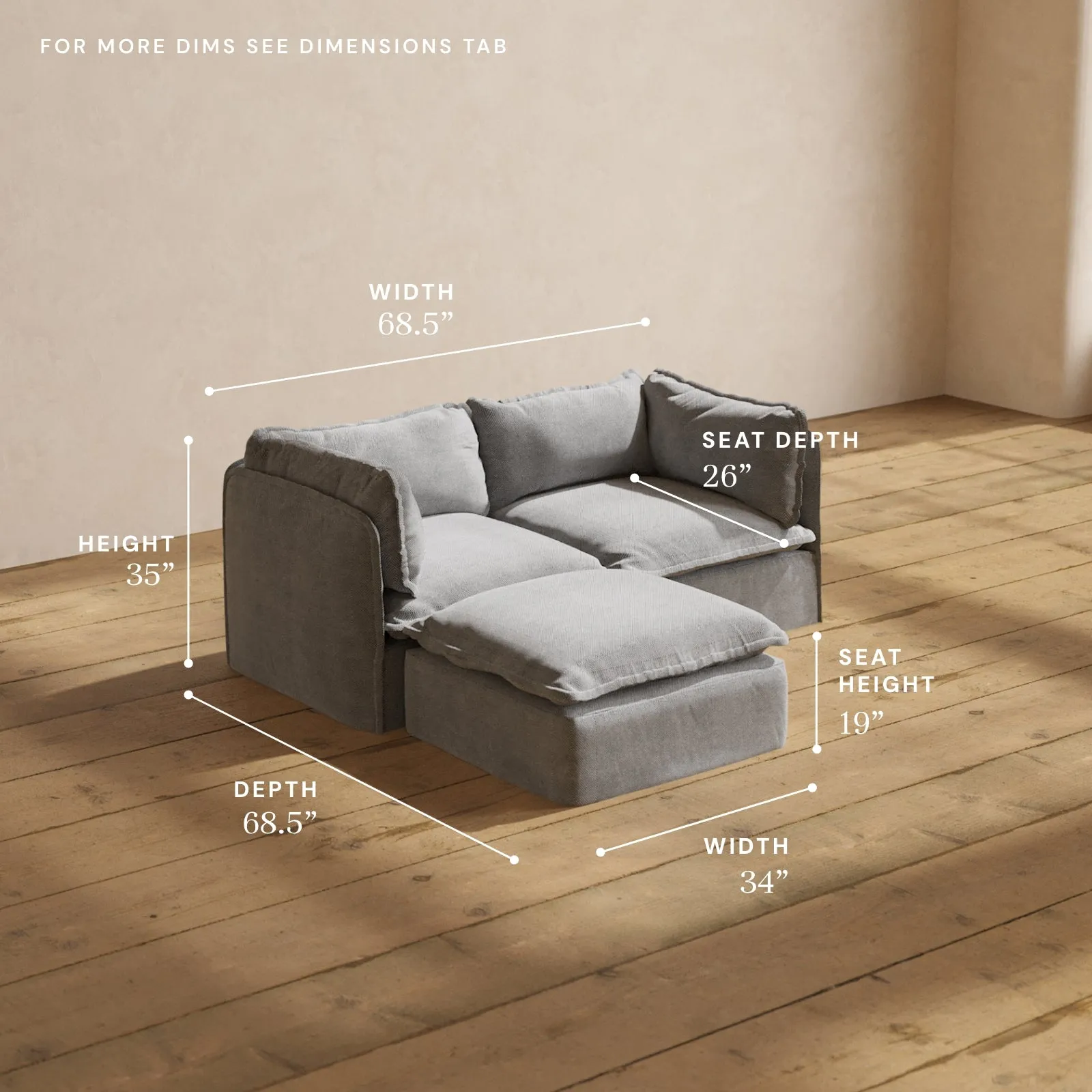 Modular Performance 2-Seater Sectional in Ash | Deluxe Blend