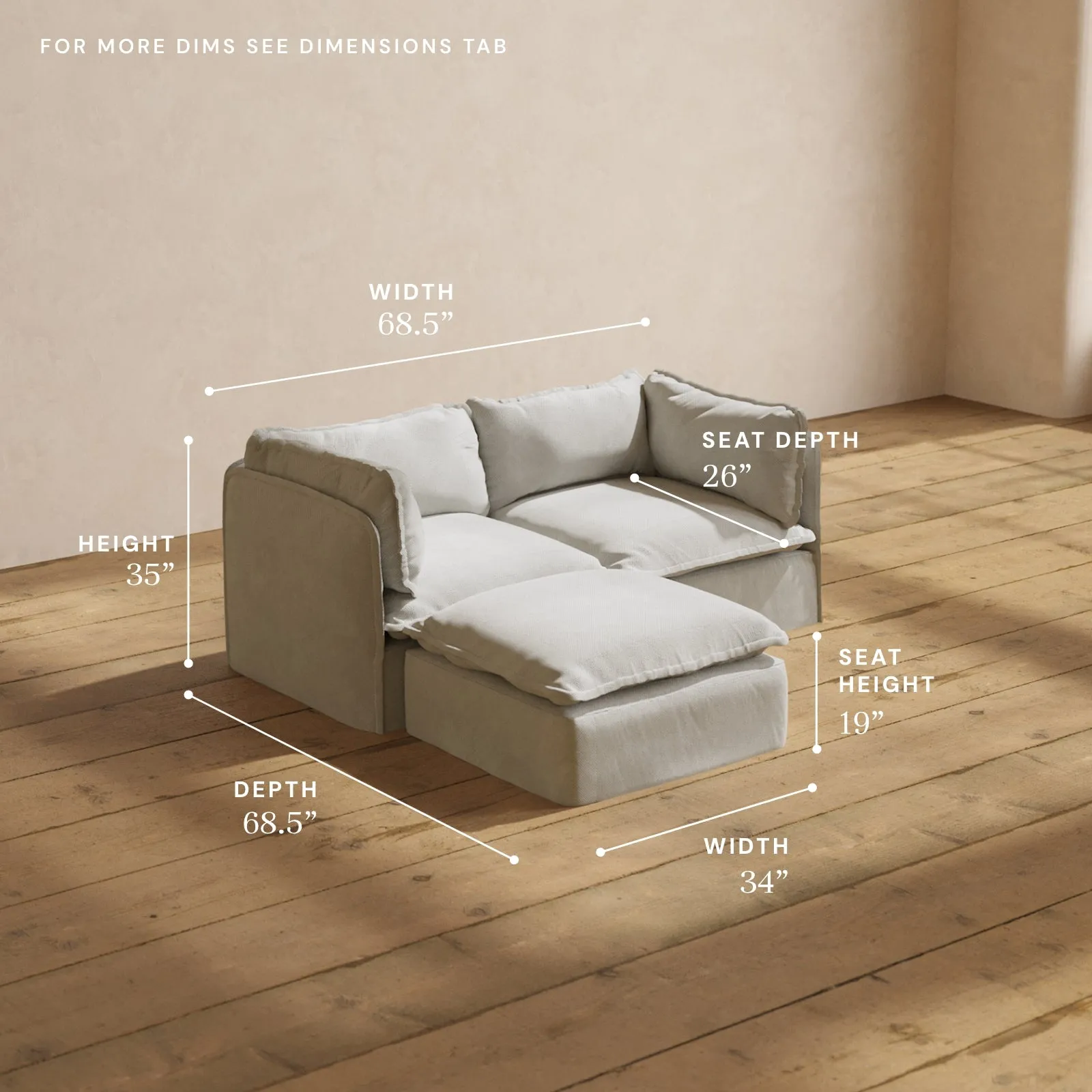 Modular Performance 2-Seater Sectional in Cloud | Deluxe Blend