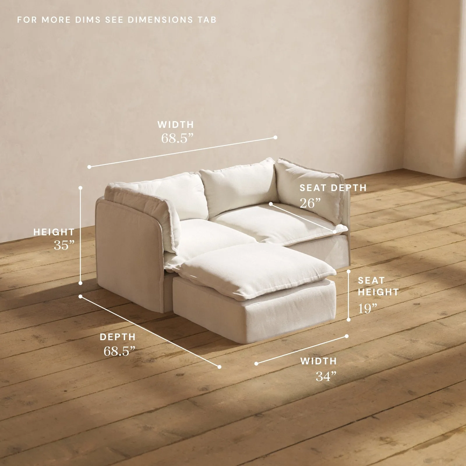 Modular Performance 2-Seater Sectional in Flour | Relaxed Blend