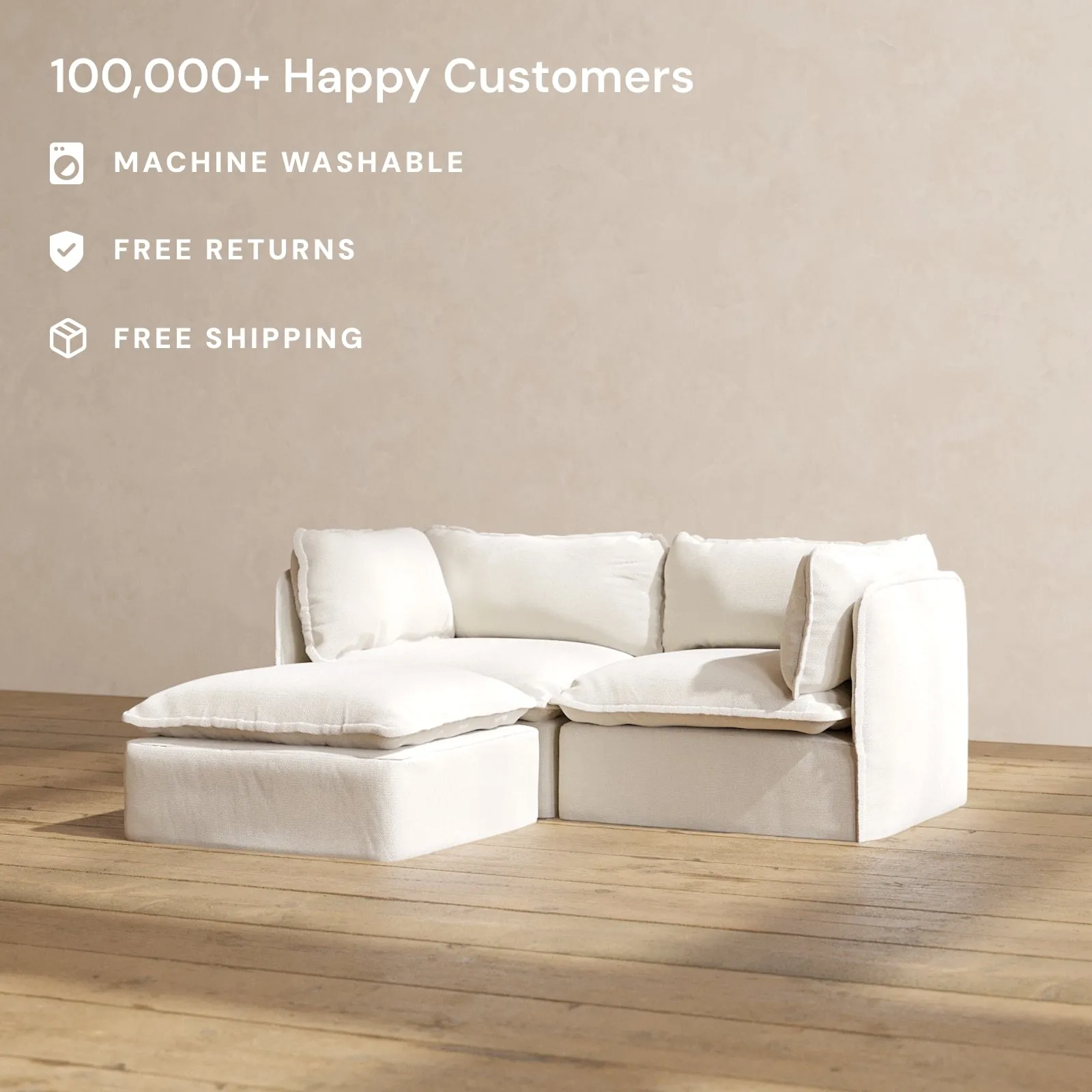 Modular Performance 2-Seater Sectional in Flour | Relaxed Blend