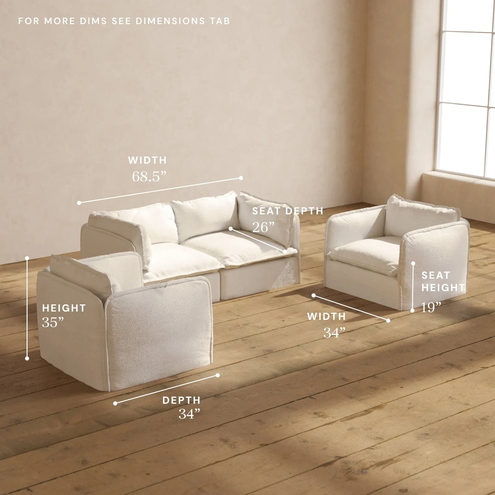 Modular Performance 2-Seater Sofa   Armchair Set in Mousse | Relaxed Blend
