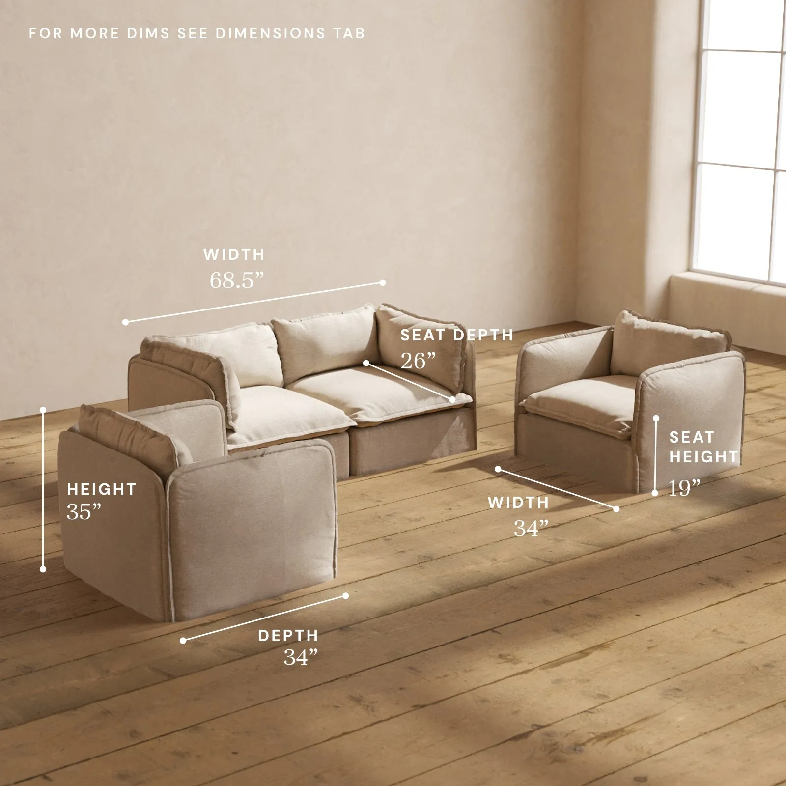 Modular Performance 2-Seater Sofa   Armchair Set in Oat | Relaxed Blend