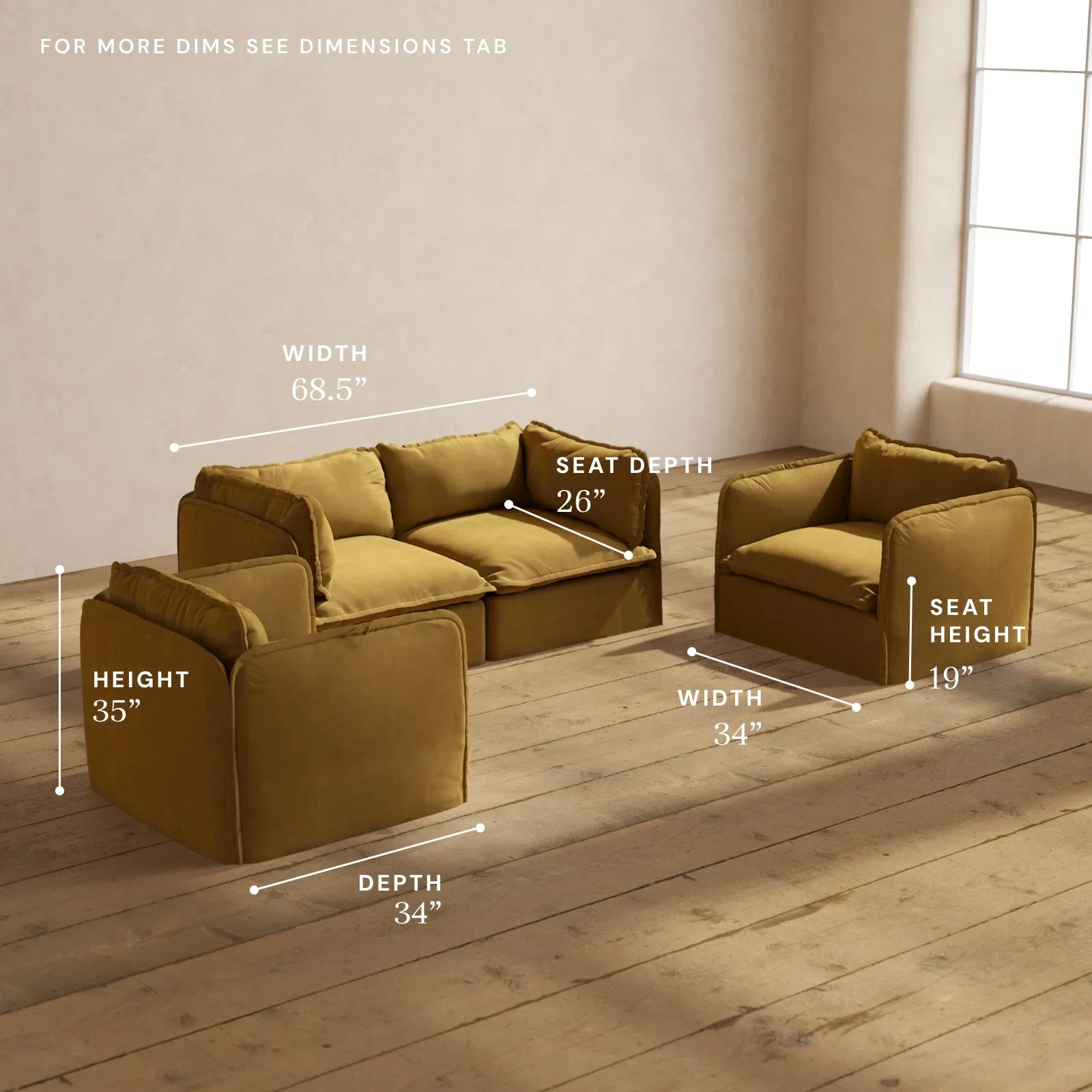 Modular Performance 2-Seater Sofa   Armchair Set in Toffee | Deluxe Blend