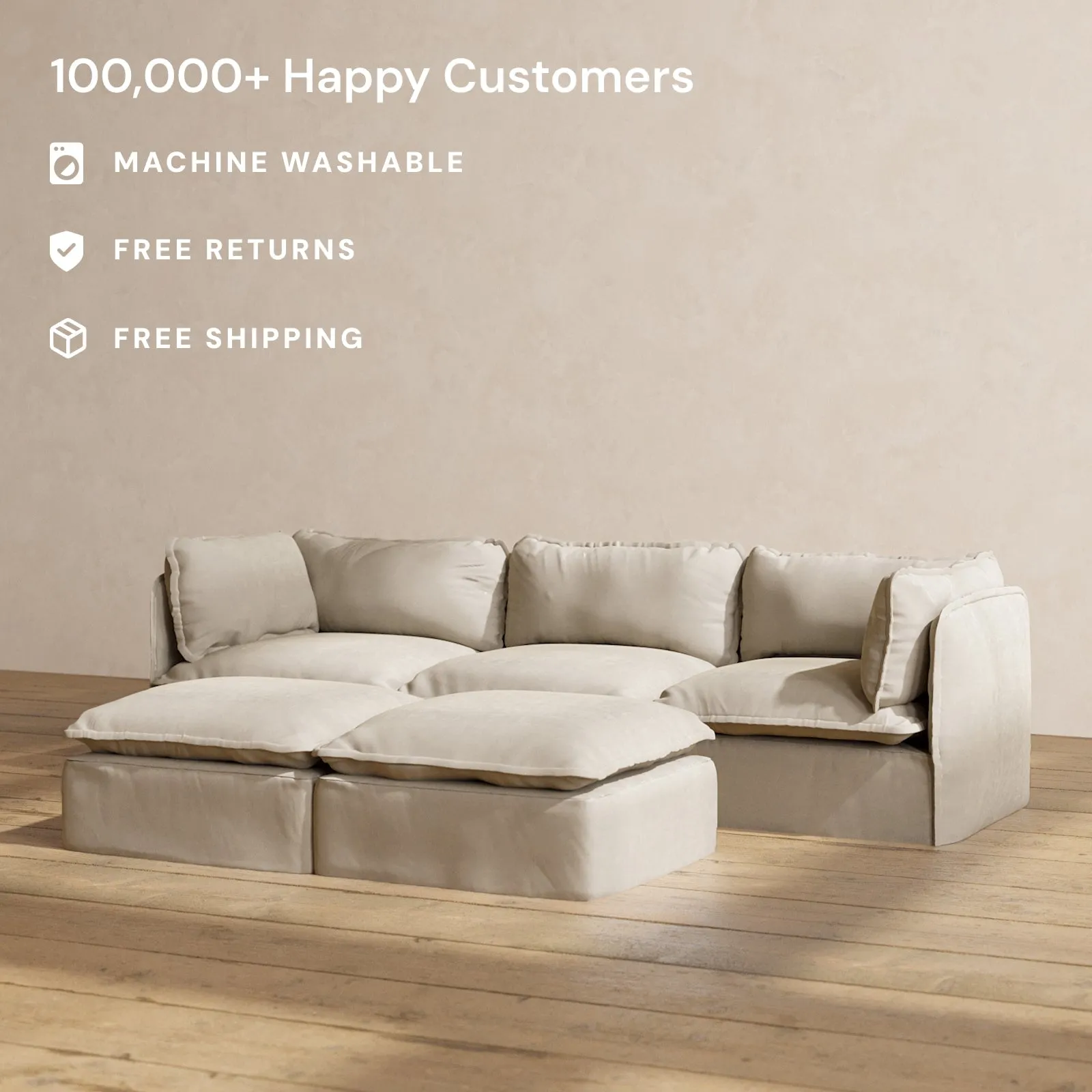 Modular Performance 3-Seater   Bench Ottoman in Dune | Relaxed Blend