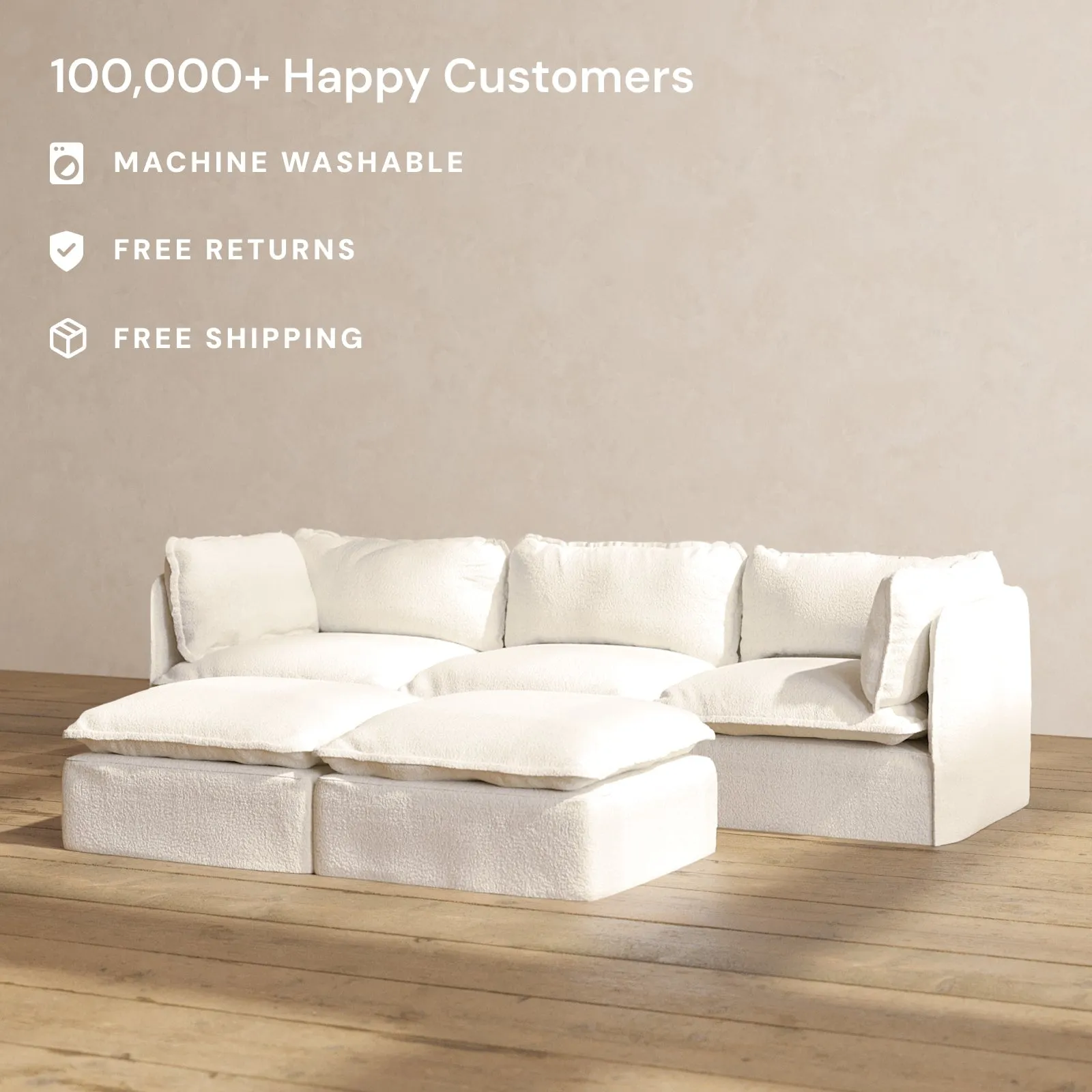 Modular Performance 3-Seater   Bench Ottoman in Mousse | Relaxed Blend