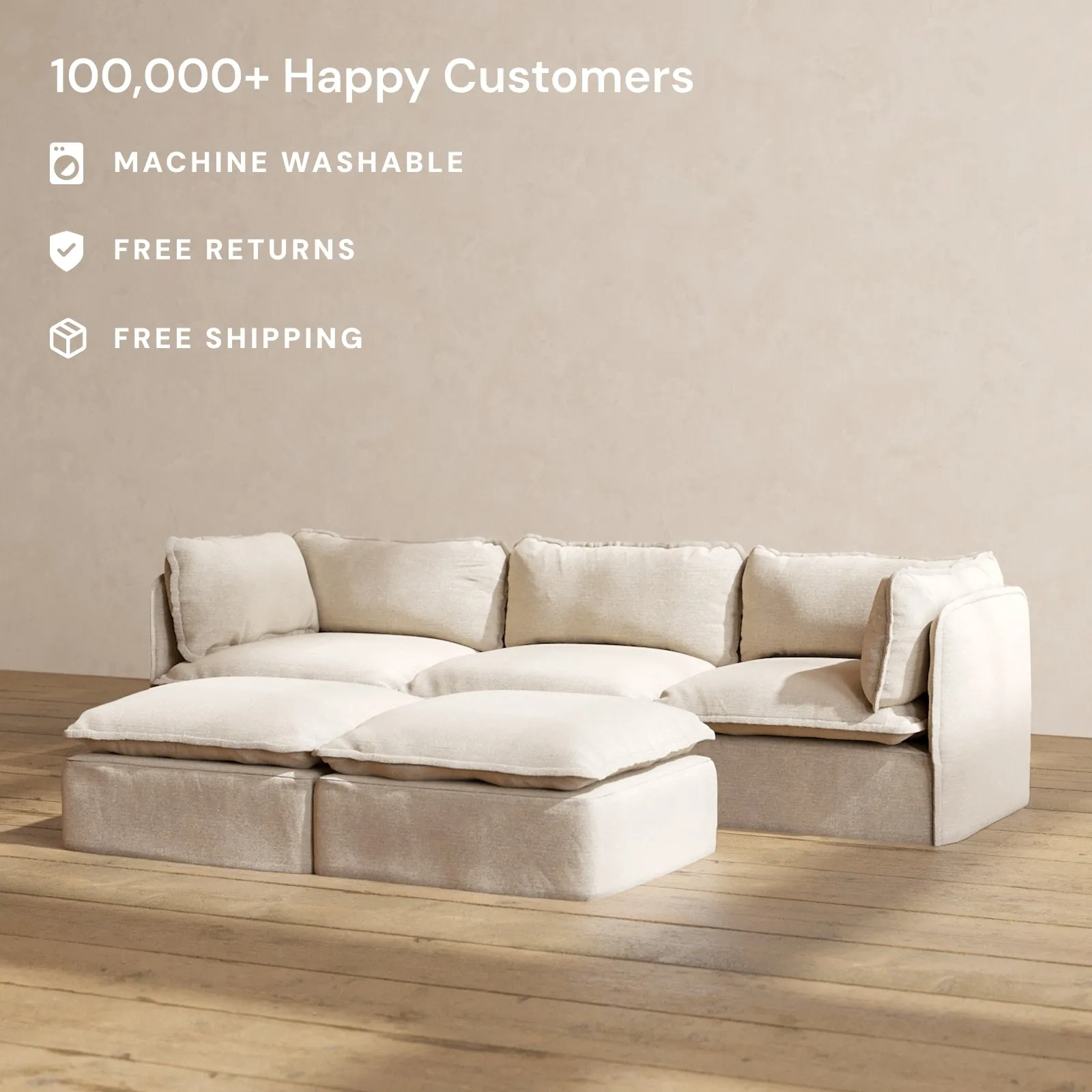 Modular Performance 3-Seater   Bench Ottoman in Oat | Relaxed Blend