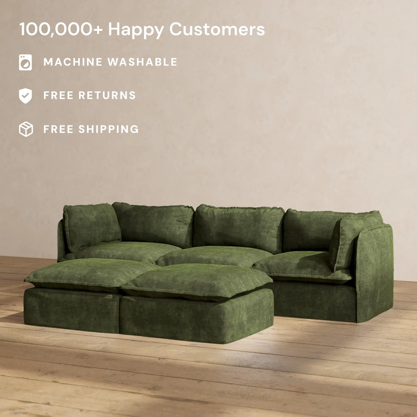 Modular Performance 3-Seater   Bench Ottoman in Olive | Relaxed Blend