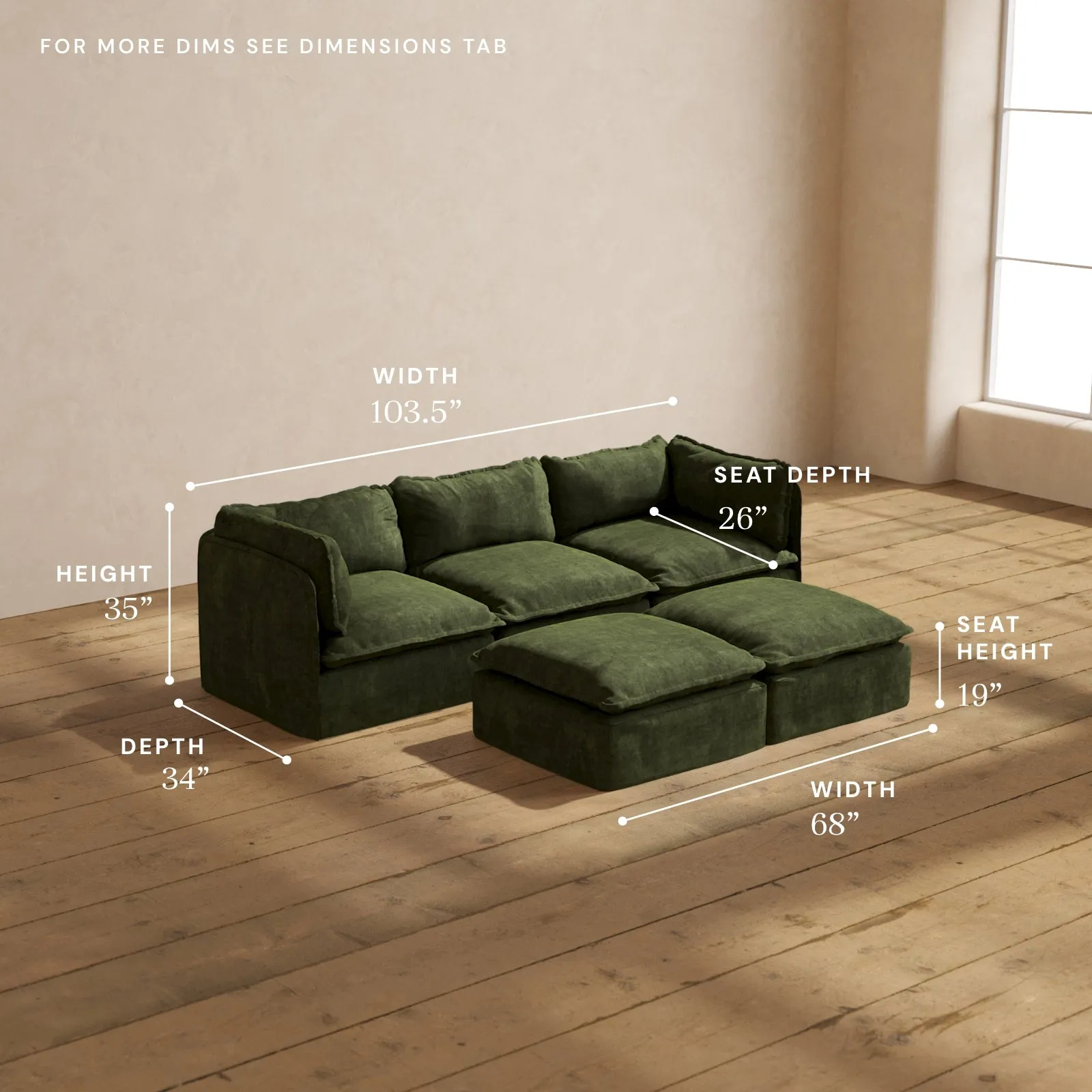 Modular Performance 3-Seater   Bench Ottoman in Olive | Relaxed Blend