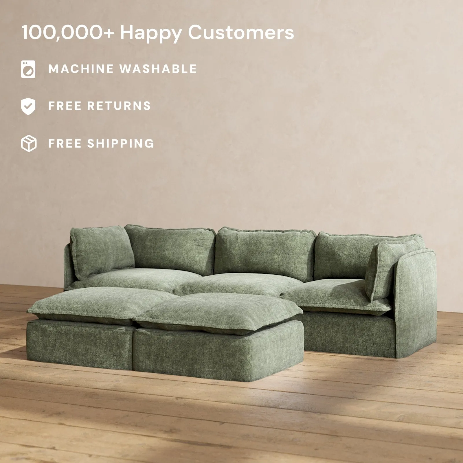 Modular Performance 3-Seater   Bench Ottoman in Willow | Relaxed Blend