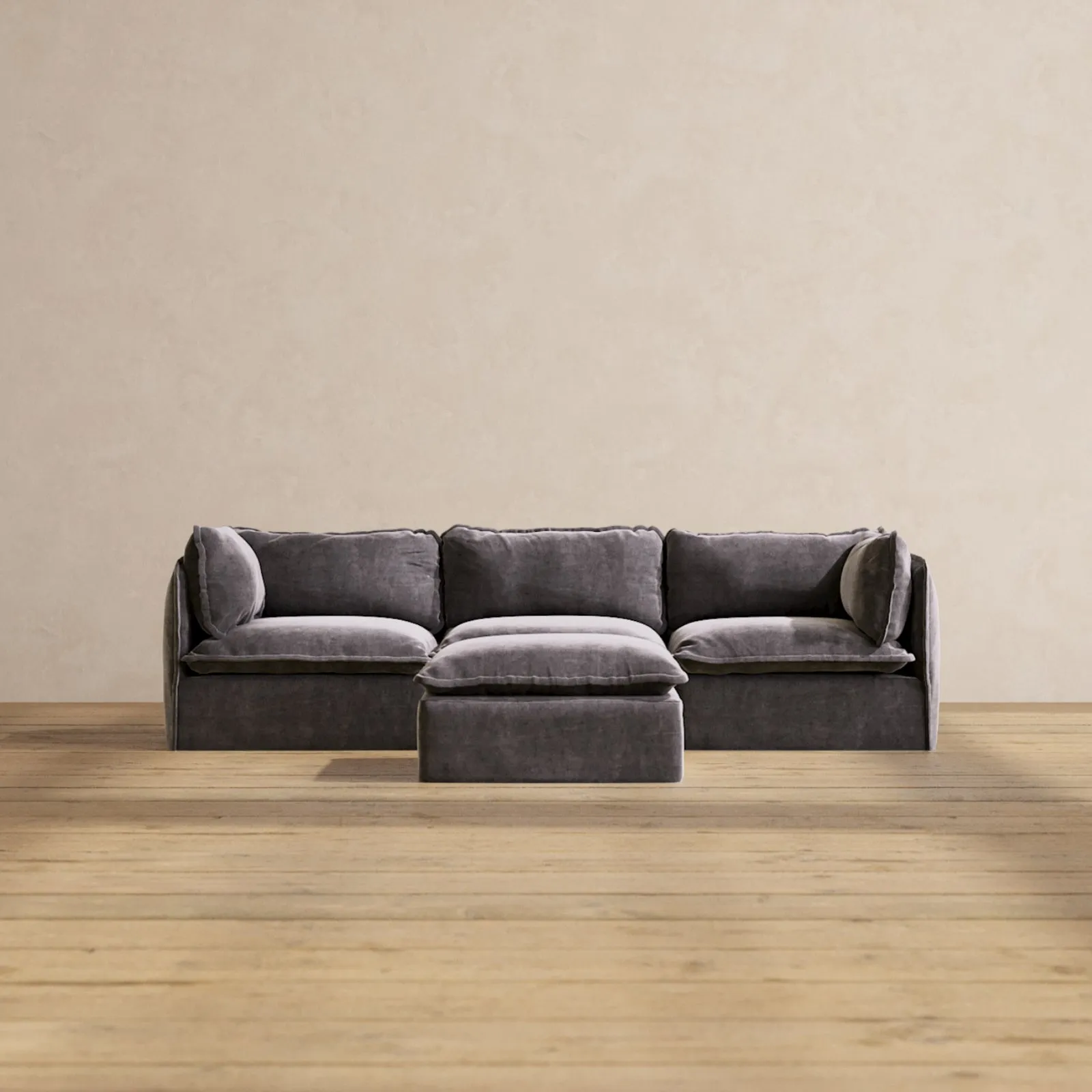 Modular Performance 3-Seater   Ottoman in Cinder | Deluxe Blend