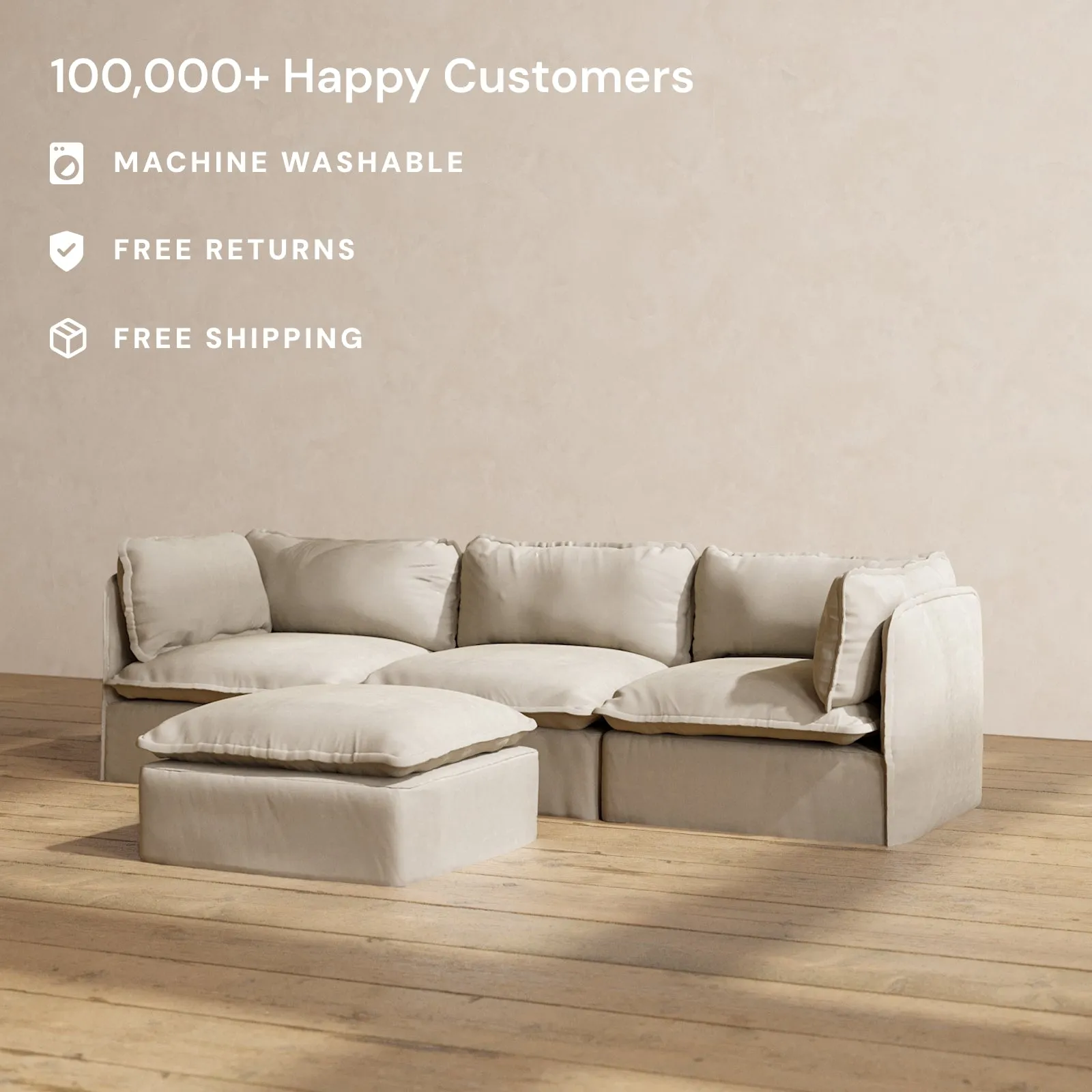 Modular Performance 3-Seater   Ottoman in Dune | Deluxe Blend