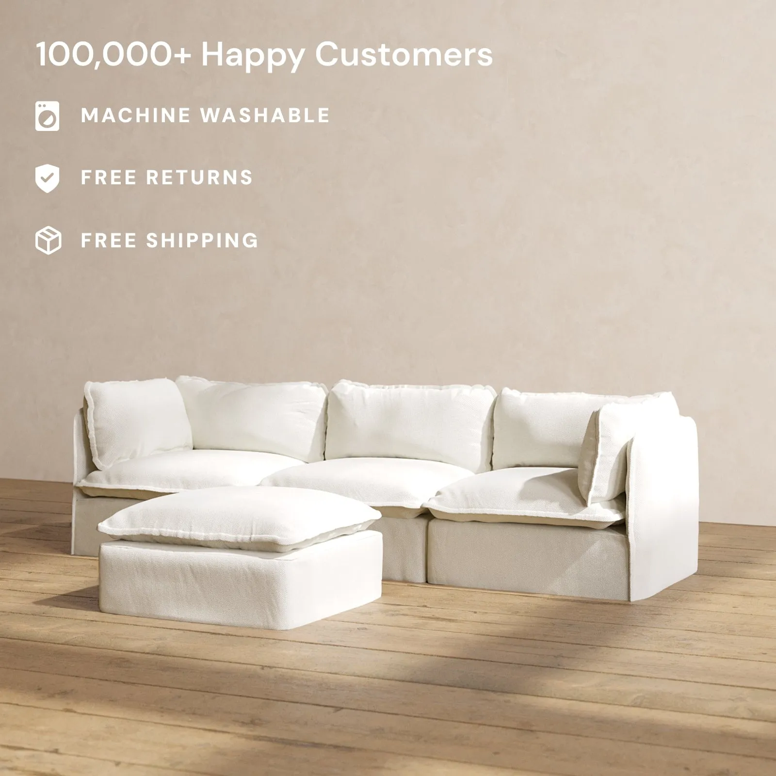 Modular Performance 3-Seater   Ottoman in Eggshell | Relaxed Blend