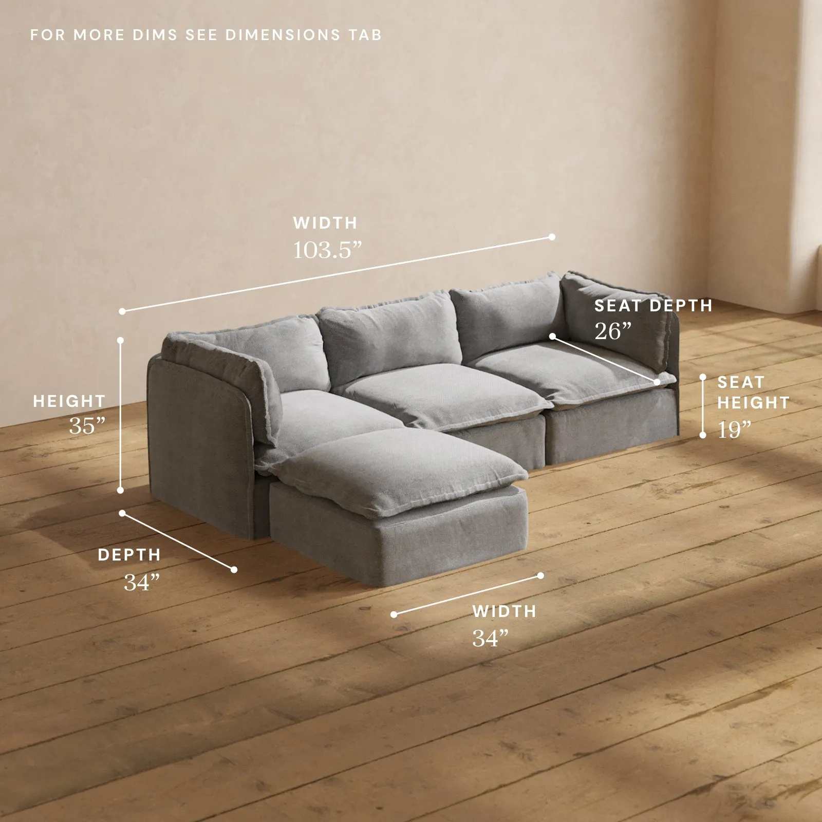 Modular Performance 3-Seater Sectional in Ash | Deluxe Blend
