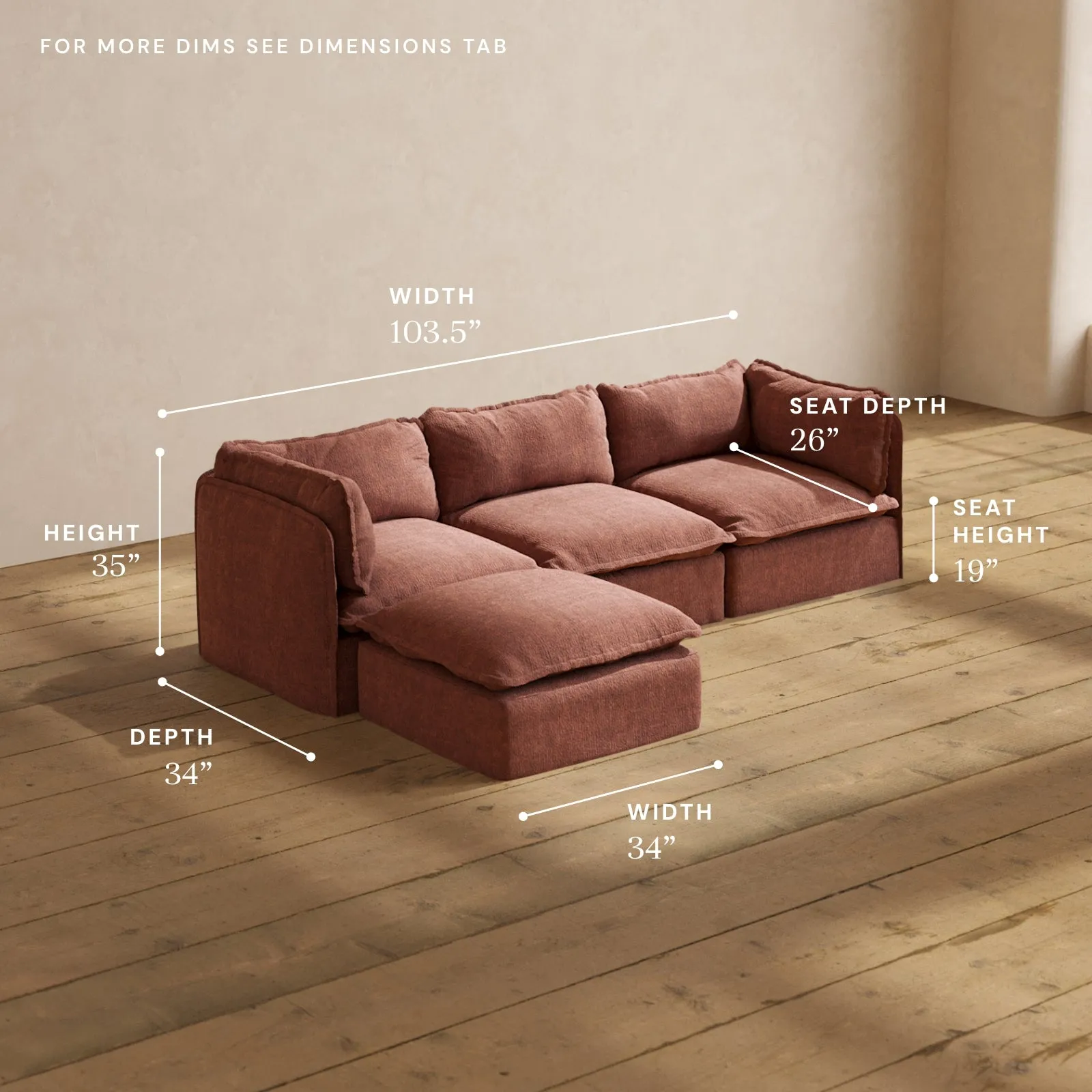 Modular Performance 3-Seater Sectional in Chestnut | Deluxe Blend
