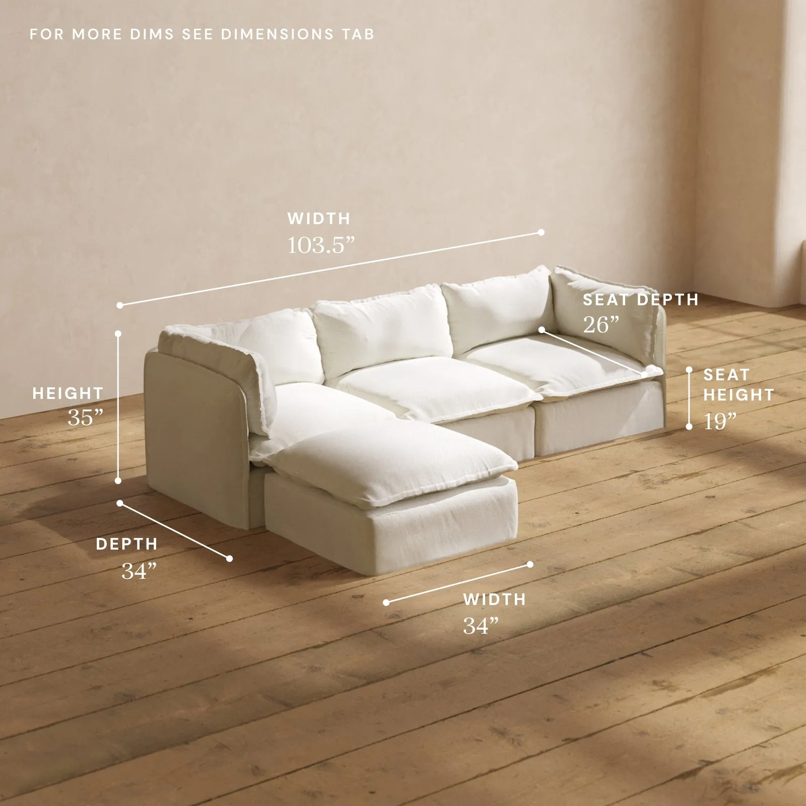 Modular Performance 3-Seater Sectional in Eggshell | Deluxe Blend