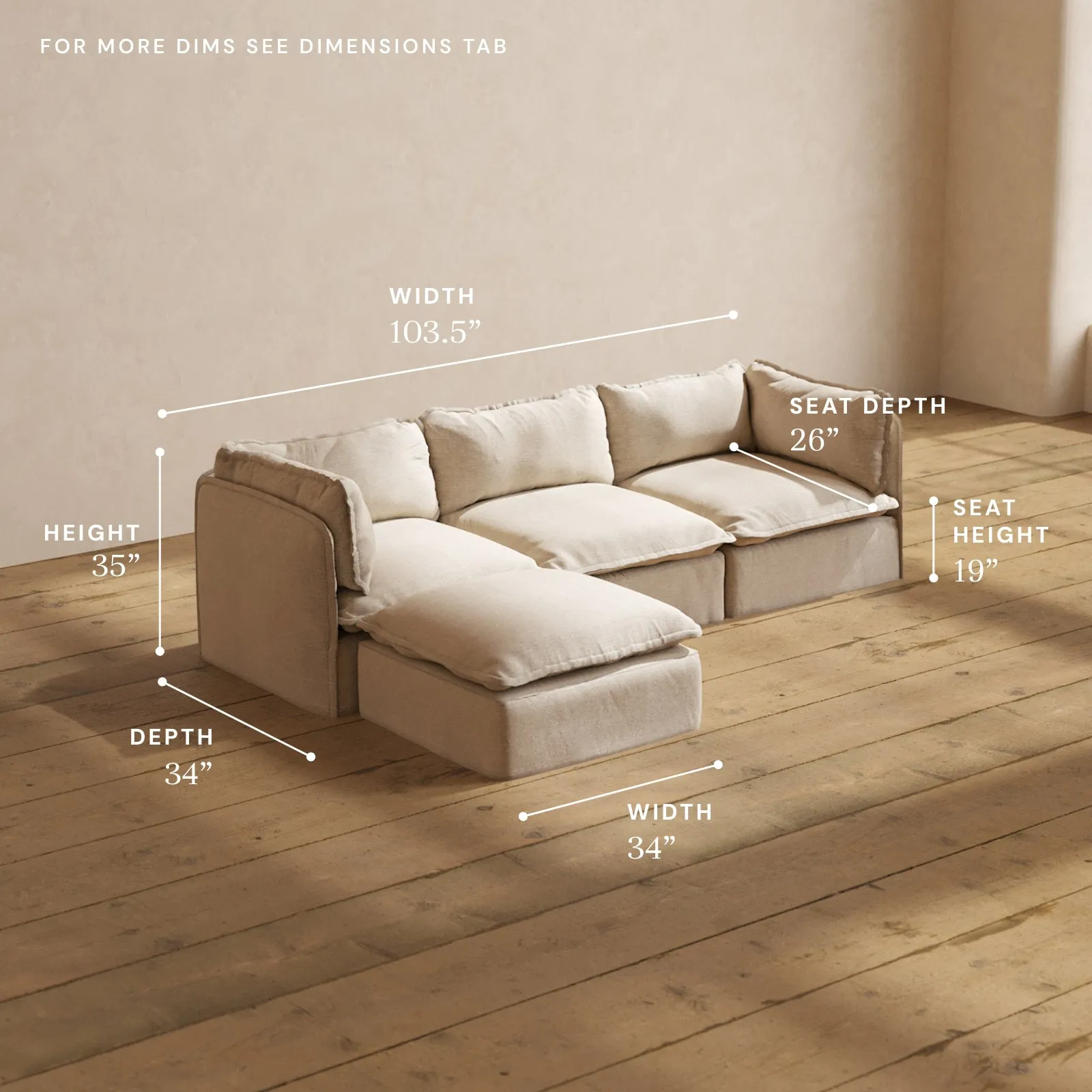 Modular Performance 3-Seater Sectional in Oat | Deluxe Blend
