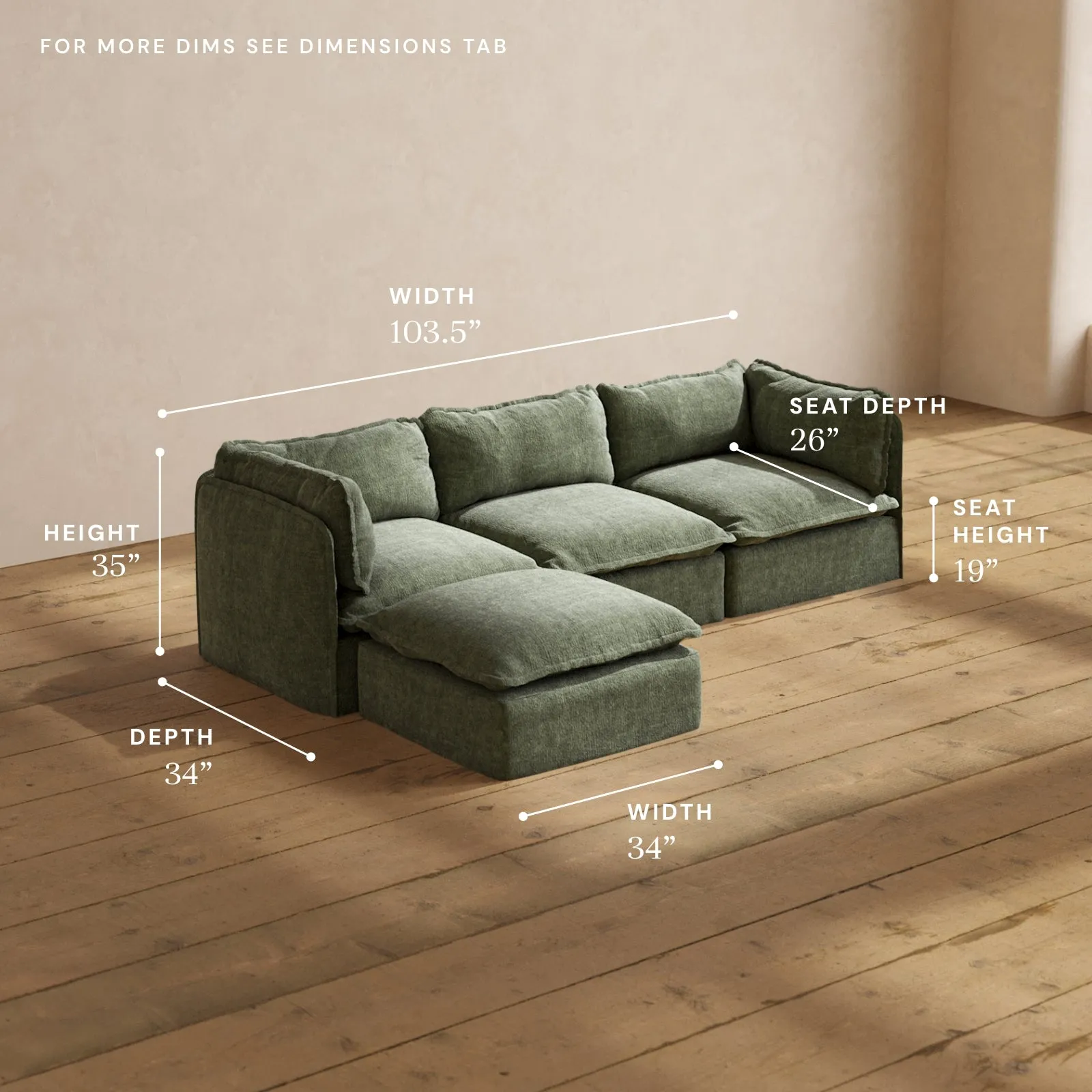 Modular Performance 3-Seater Sectional in Willow | Deluxe Blend